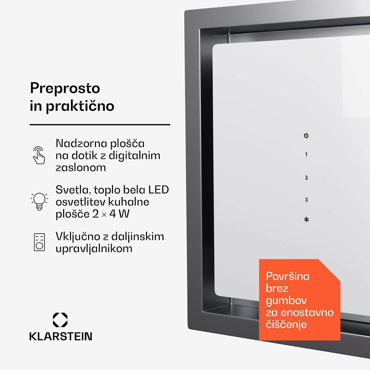 High Line Eco 77, Stropna napa, 77 cm, 436 m³/h, stopnje, daljinski upravljalnik, ambientalna osvetlitev 77 cm | Bela