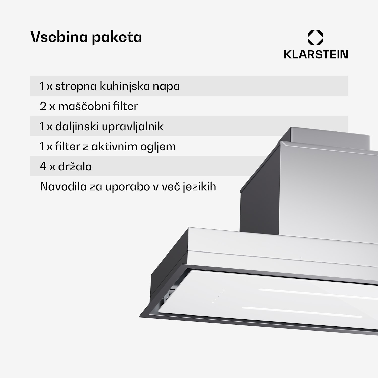 High Line Eco 77, Stropna napa, 77 cm, 436 m³/h, stopnje, daljinski upravljalnik, ambientalna osvetlitev 77 cm | Bela