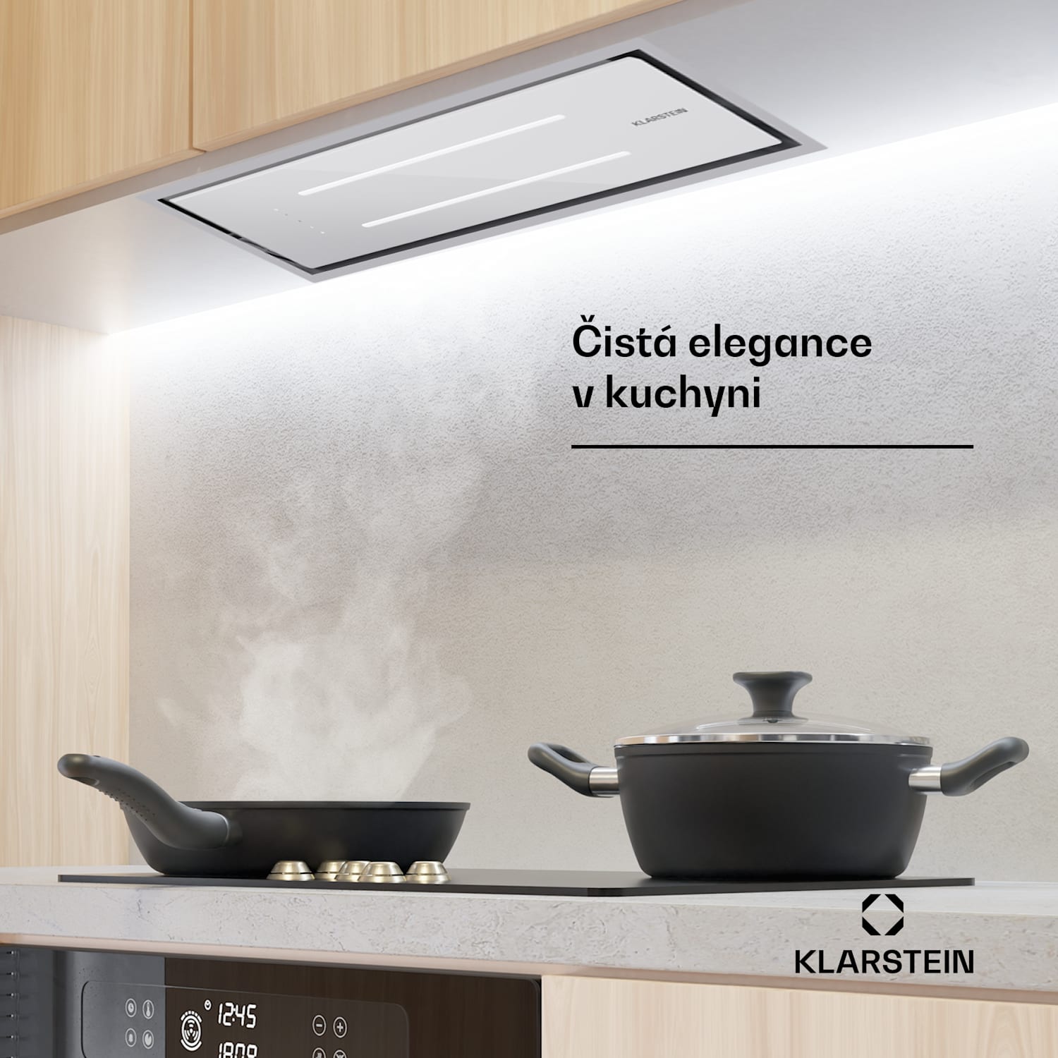 High Line Eco 90, stropní digestoř, 9 cm, 436 m³/h, 3 úrovně výkonu, dálkové ovládání, ambientní osvětlení 90 cm | Bílá