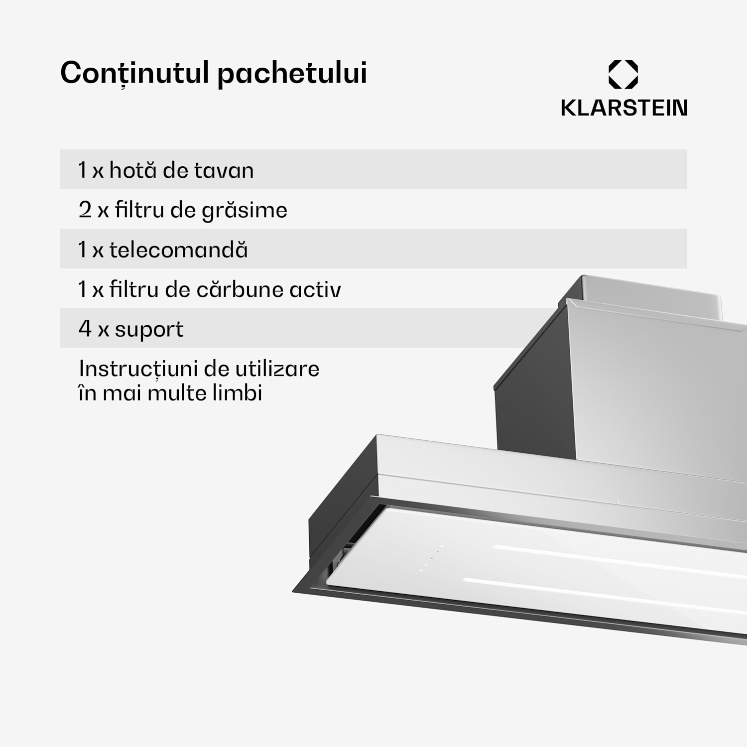 High Line Eco 90, Hotă de tavan, 90 cm, 436 m³/h, niveluri, telecomandă, iluminare ambientală 90 cm | Alb