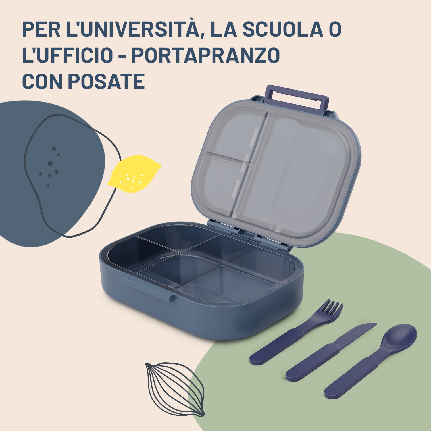 Bunko - Lunchbox, 3 scomparti, incl. 3 pz. Posate ca. 21 x 14,5 x 5,5 cm (LxAxP) Azzurro porcellana