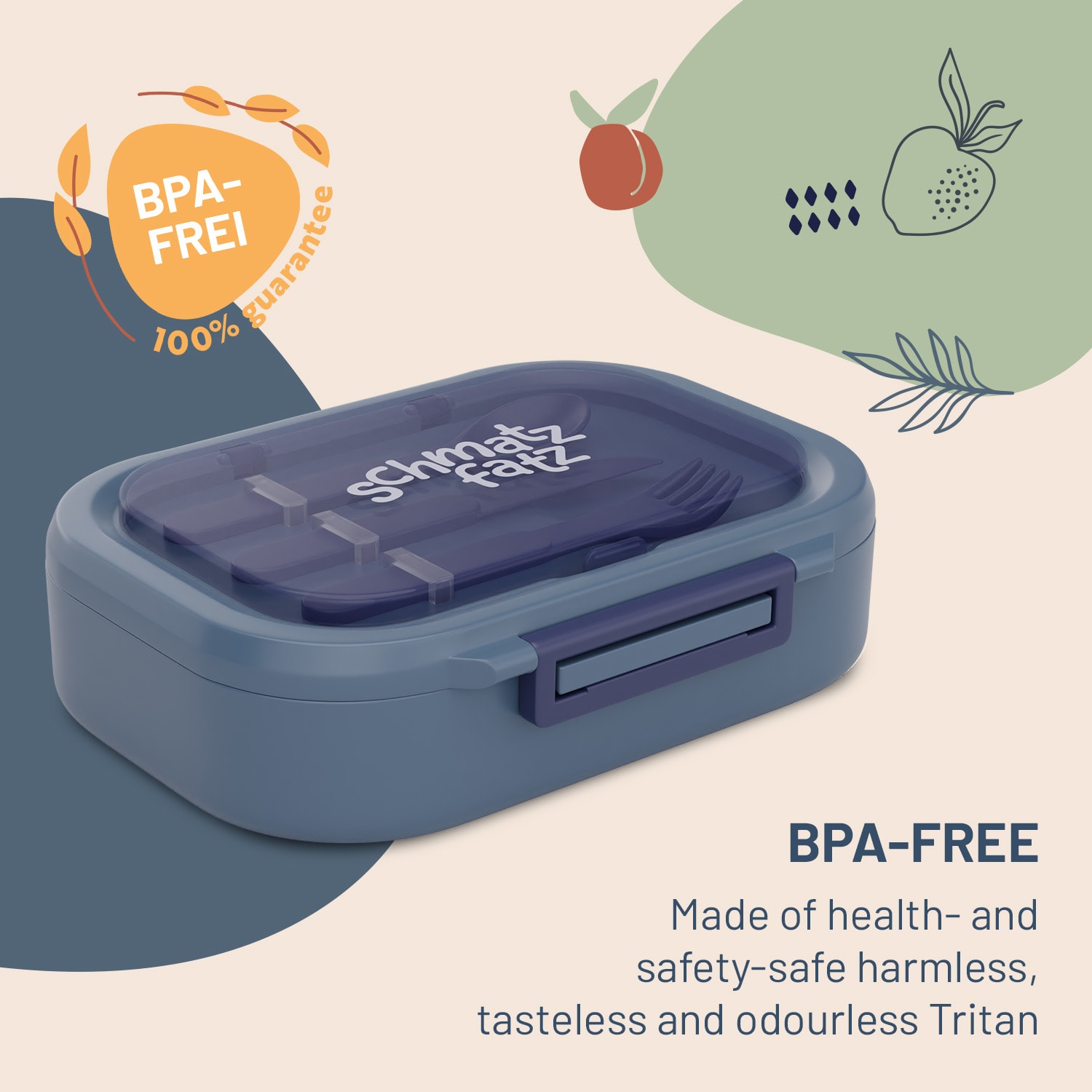 Ćelija, kutija za grickalice, 3 pretinca, 3-dijelni pribor za jelo Dimenzije: približno 21 x 14,5 x 5,5 cm (Š x V x D) 