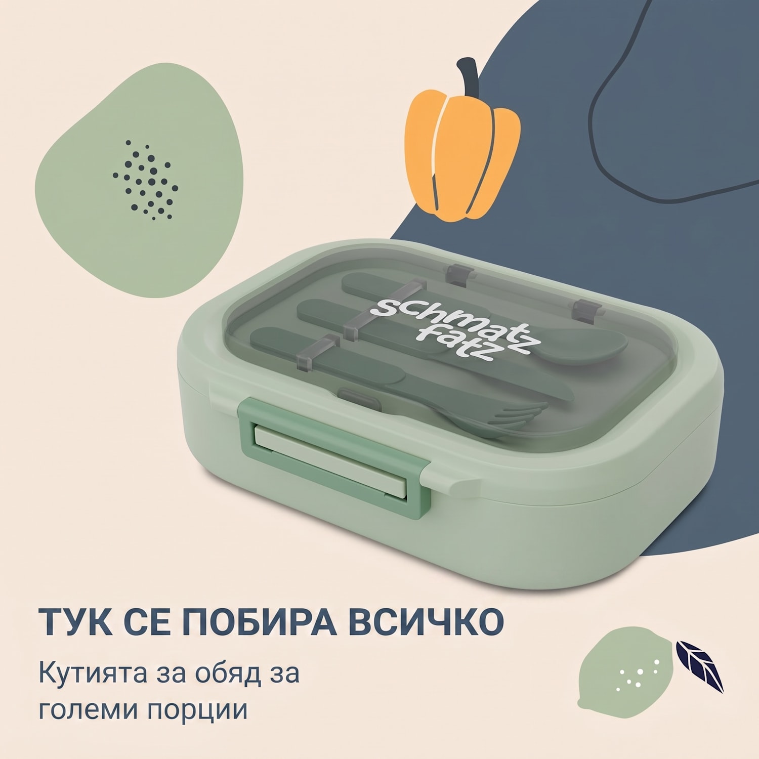 Bunko, кутия за закуска, 3 преградки, 3 броя прибори за хранене Размери: приблизително 21 x 14,5 x 5,5 см (Ш x В x Д) Мах