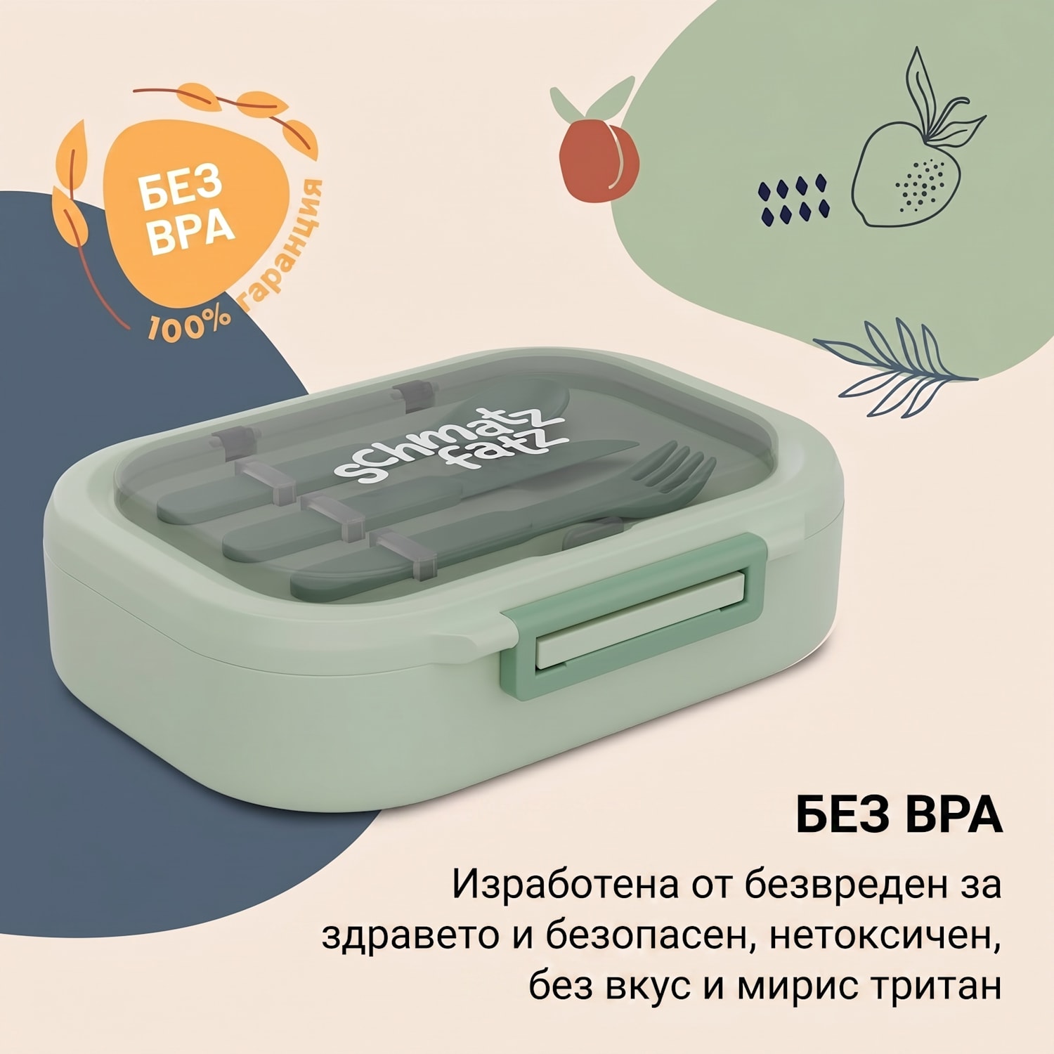 Bunko, кутия за закуска, 3 преградки, 3 броя прибори за хранене Размери: приблизително 21 x 14,5 x 5,5 см (Ш x В x Д) Мах