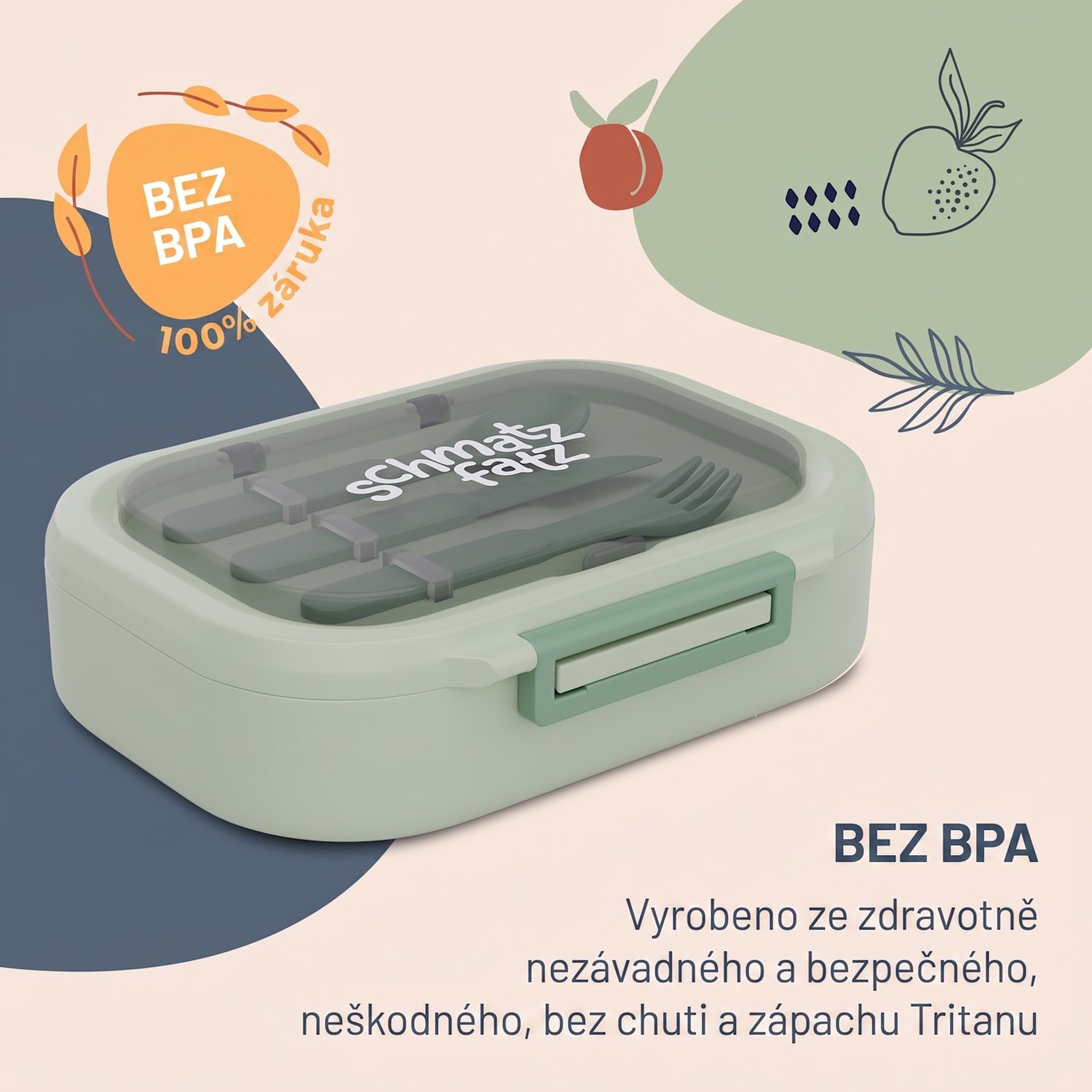 Bunko, svačinový box, 3 přihrádky, 3dílný příbor Rozměry: cca 21 x 14,5 x 5,5 cm (Š x V x H) Mech