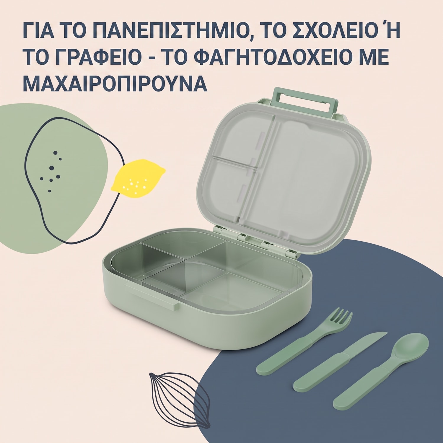 Πλαστικό κουτί σνακ Bunko με 3 διαμερίσματα Moss