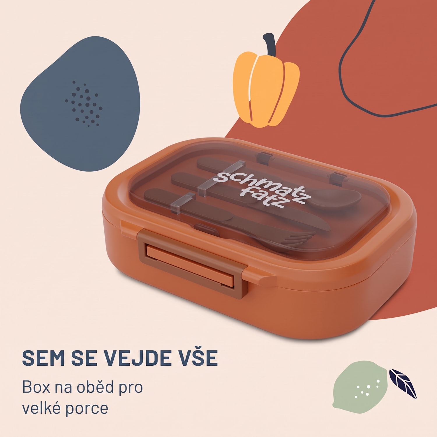 Bunko, svačinový box, 3 přihrádky, 3dílný příbor Rozměry: cca 21 x 14,5 x 5,5 cm (Š x V x H) Oranžová