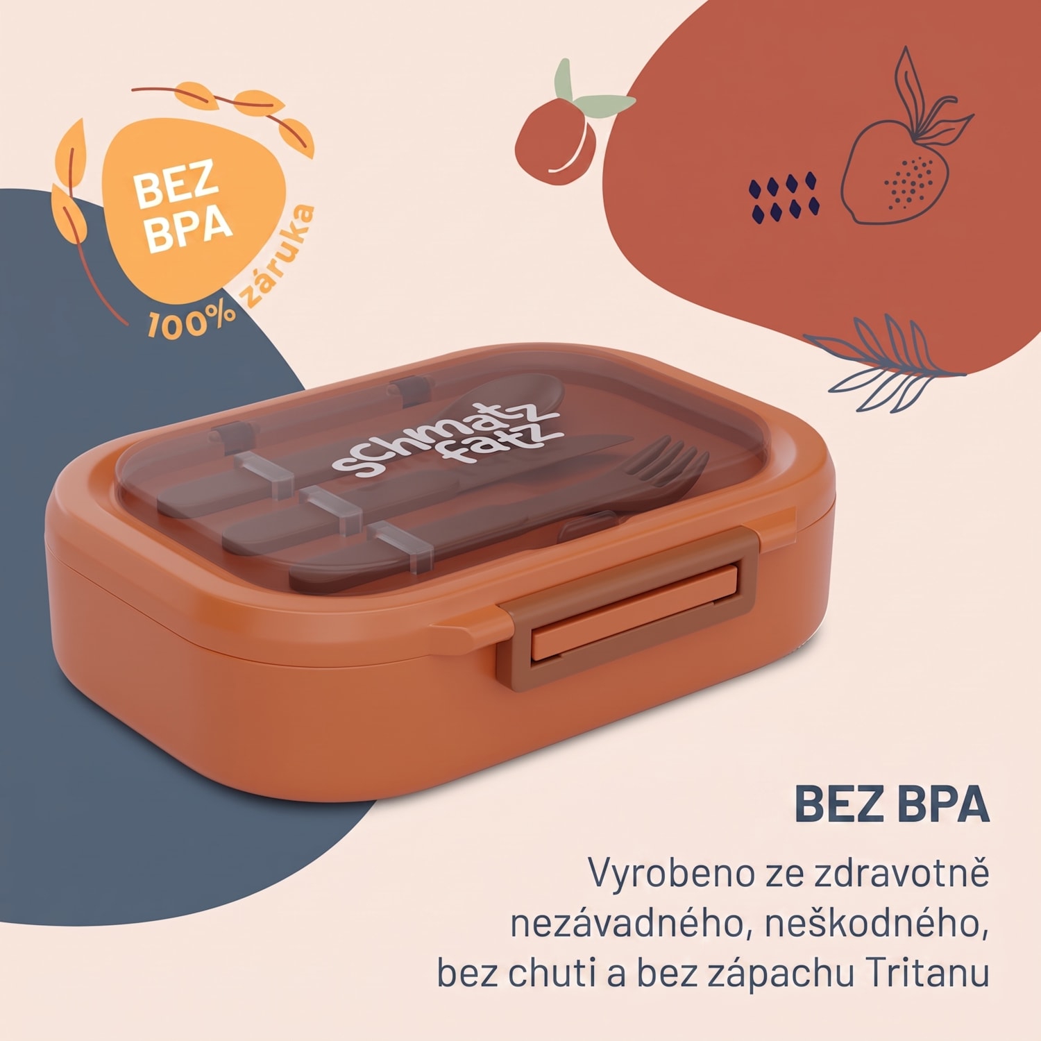 Bunko, svačinový box, 3 přihrádky, 3dílný příbor Rozměry: cca 21 x 14,5 x 5,5 cm (Š x V x H) Oranžová