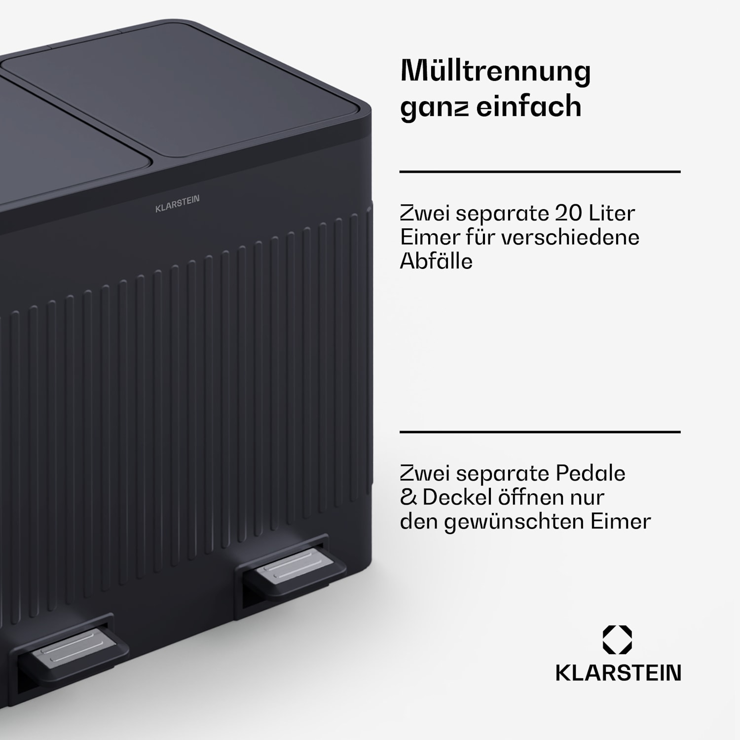 Grama 40 Treteimer 40L / 2x20L geräuschlos PP Retro 40 Ltr | Schwarz