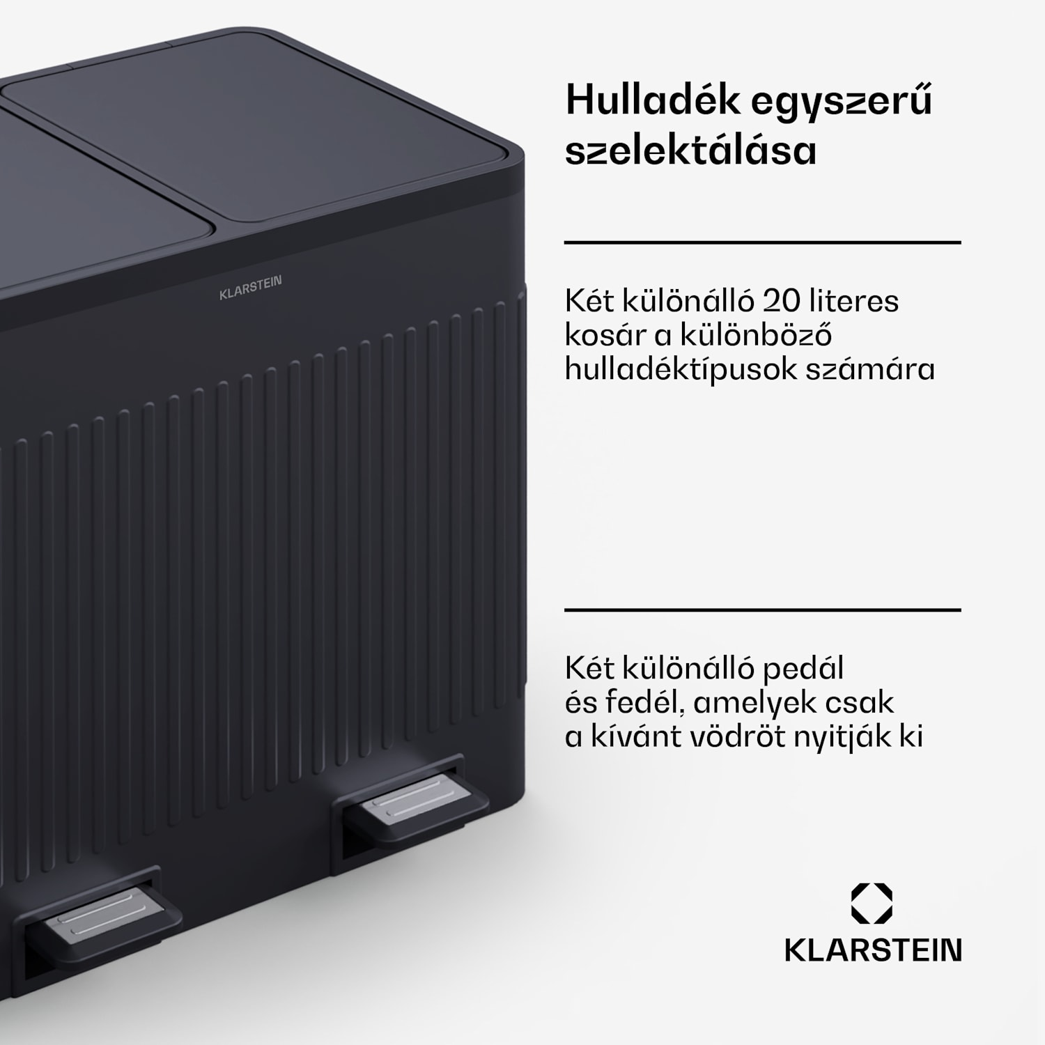 Grama 40, pedálos kuka, 40L / 2x20L, zajmentes, PP műanyag, retro 40 Ltr | Fekete