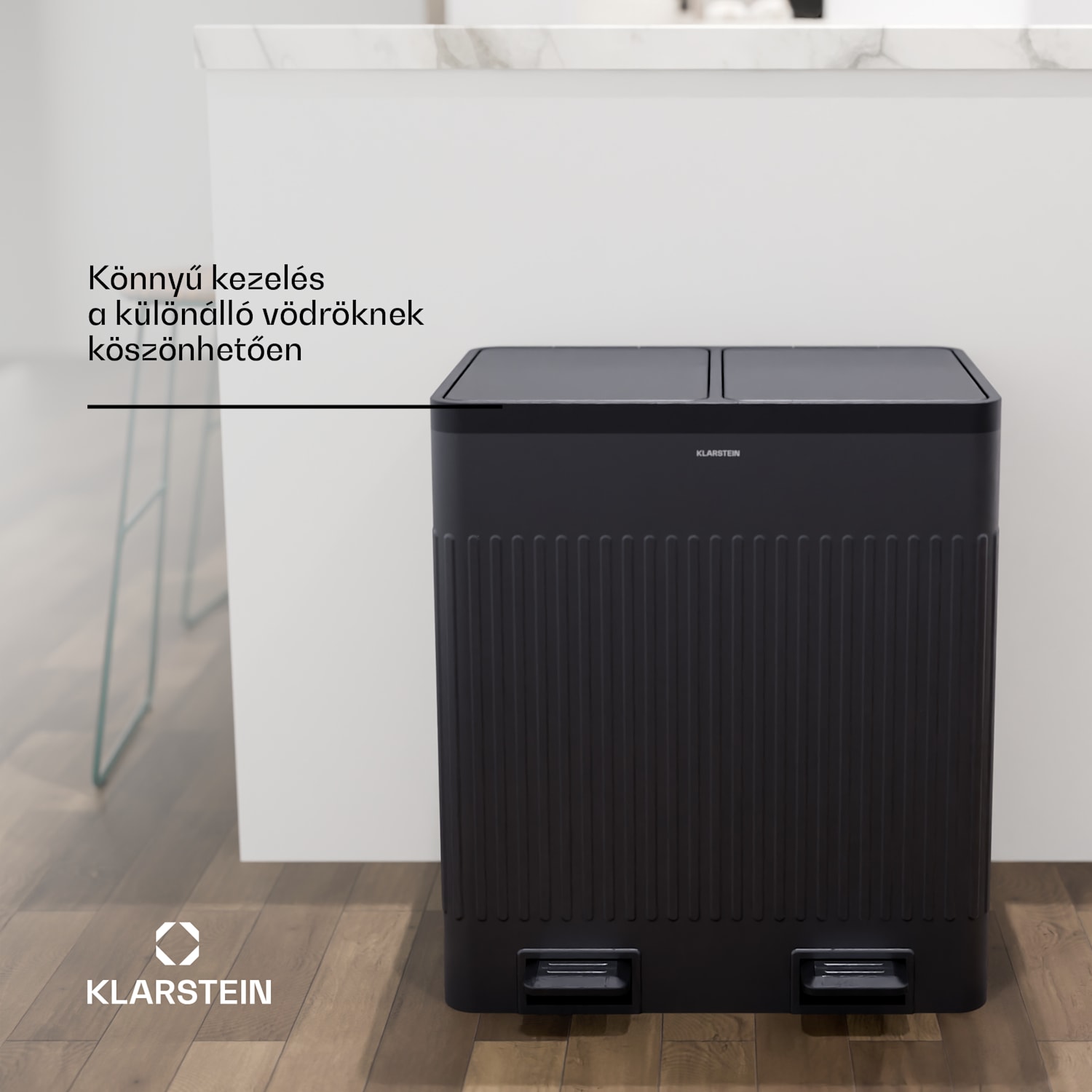 Grama 40, pedálos kuka, 40L / 2x20L, zajmentes, PP műanyag, retro 40 Ltr | Fekete