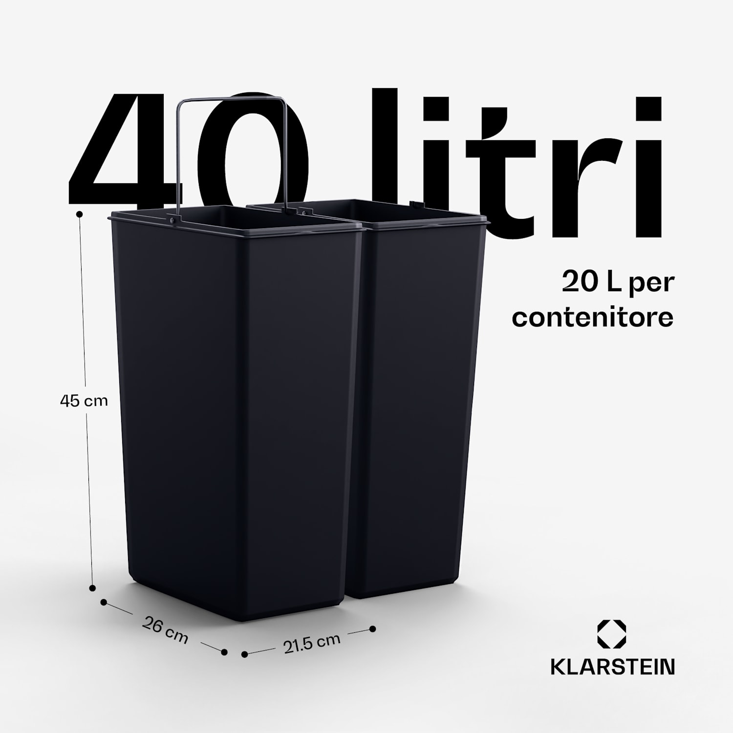 Grama 40 - Cestino a pedale, 40L/2x20L, silenzioso, PP, rétro 40 Ltr | Nero