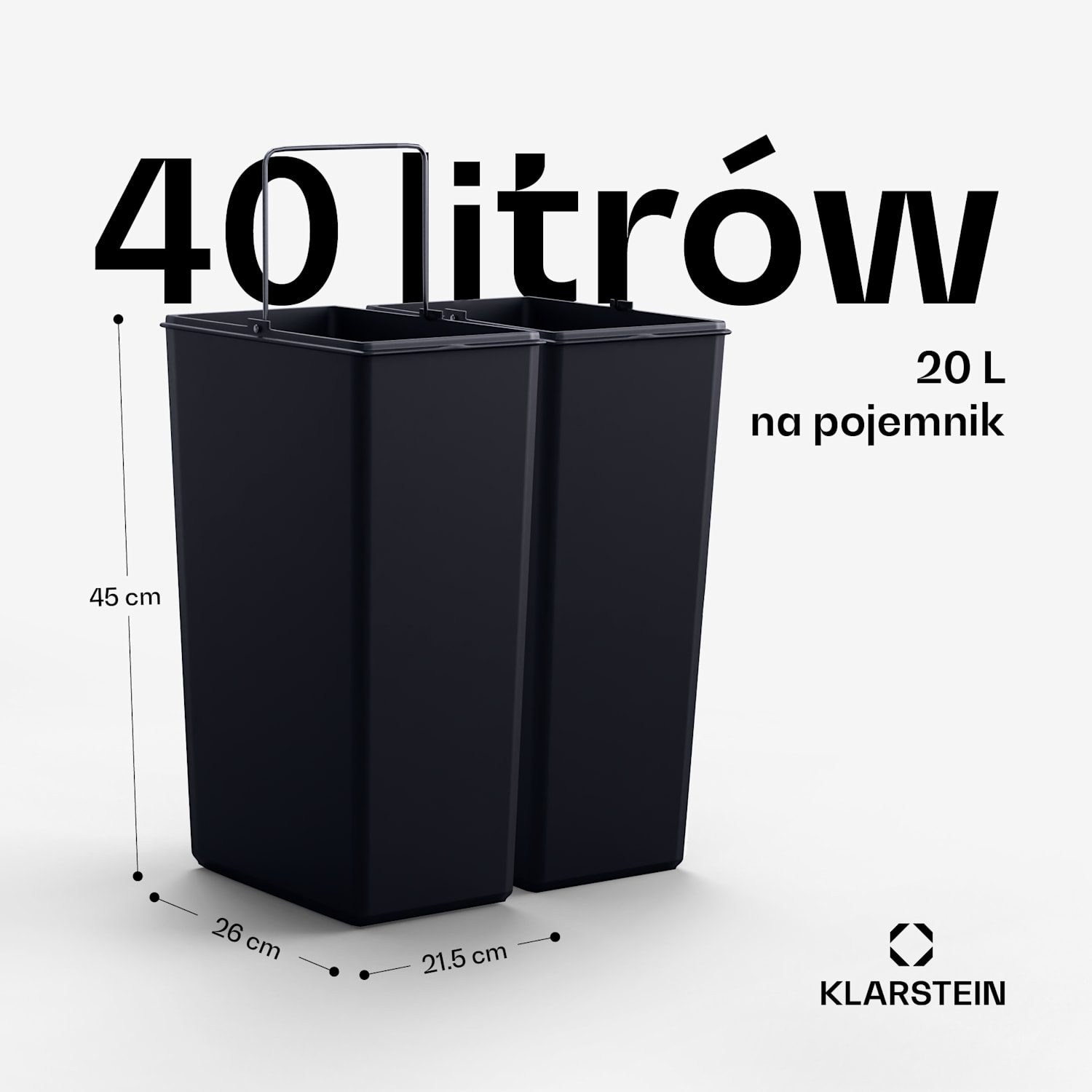Grama 40, kosz na śmieci z pedałami, 40 l/2 x 20 l, cichy domyk, PP, retro 40 Ltr | Czarny