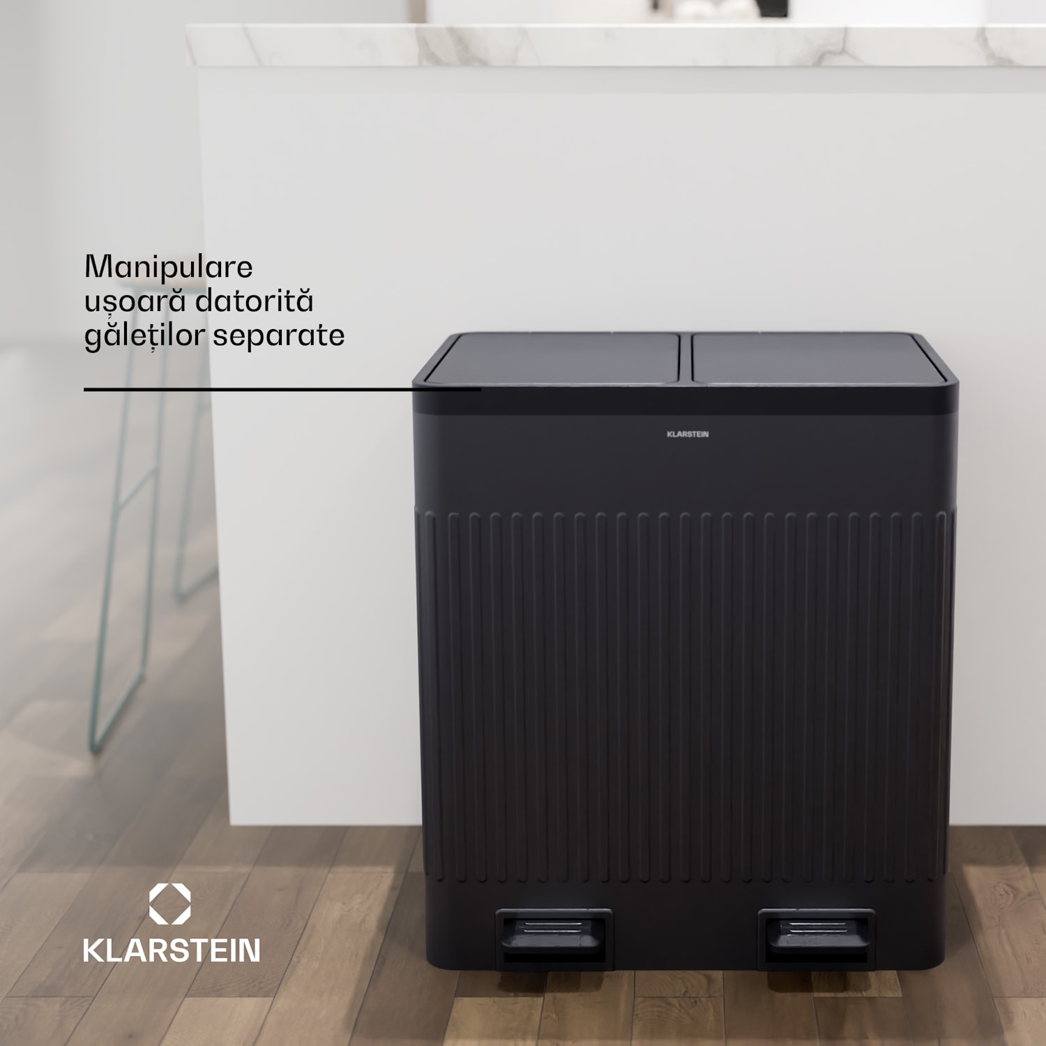 Grama 40, coș de gunoi cu pedale, 40 L / 2 x 20 L, silențios, plastic PP, retro 40 Ltr | Negru