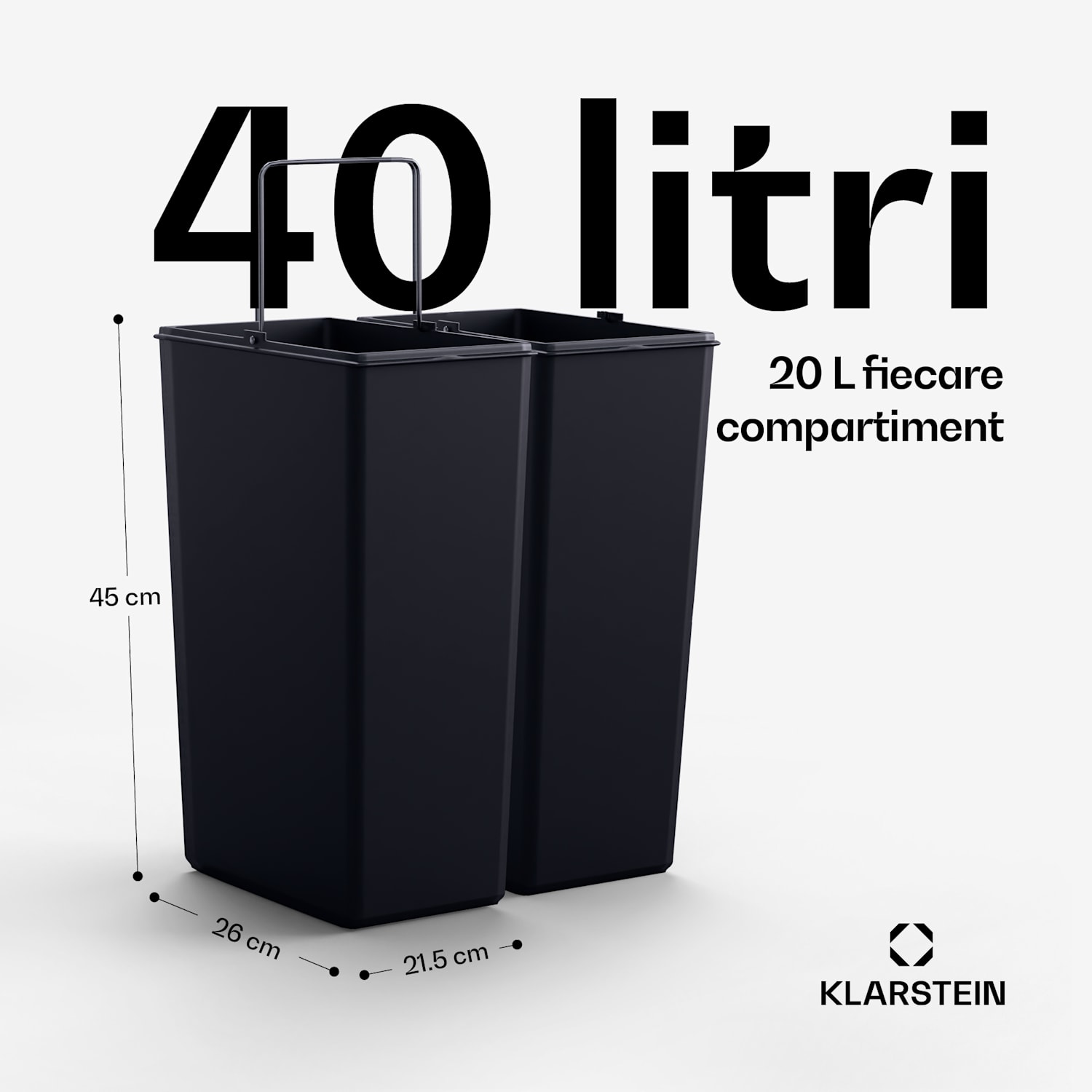 Grama 40, coș de gunoi cu pedale, 40 L / 2 x 20 L, silențios, plastic PP, retro 40 Ltr | Negru