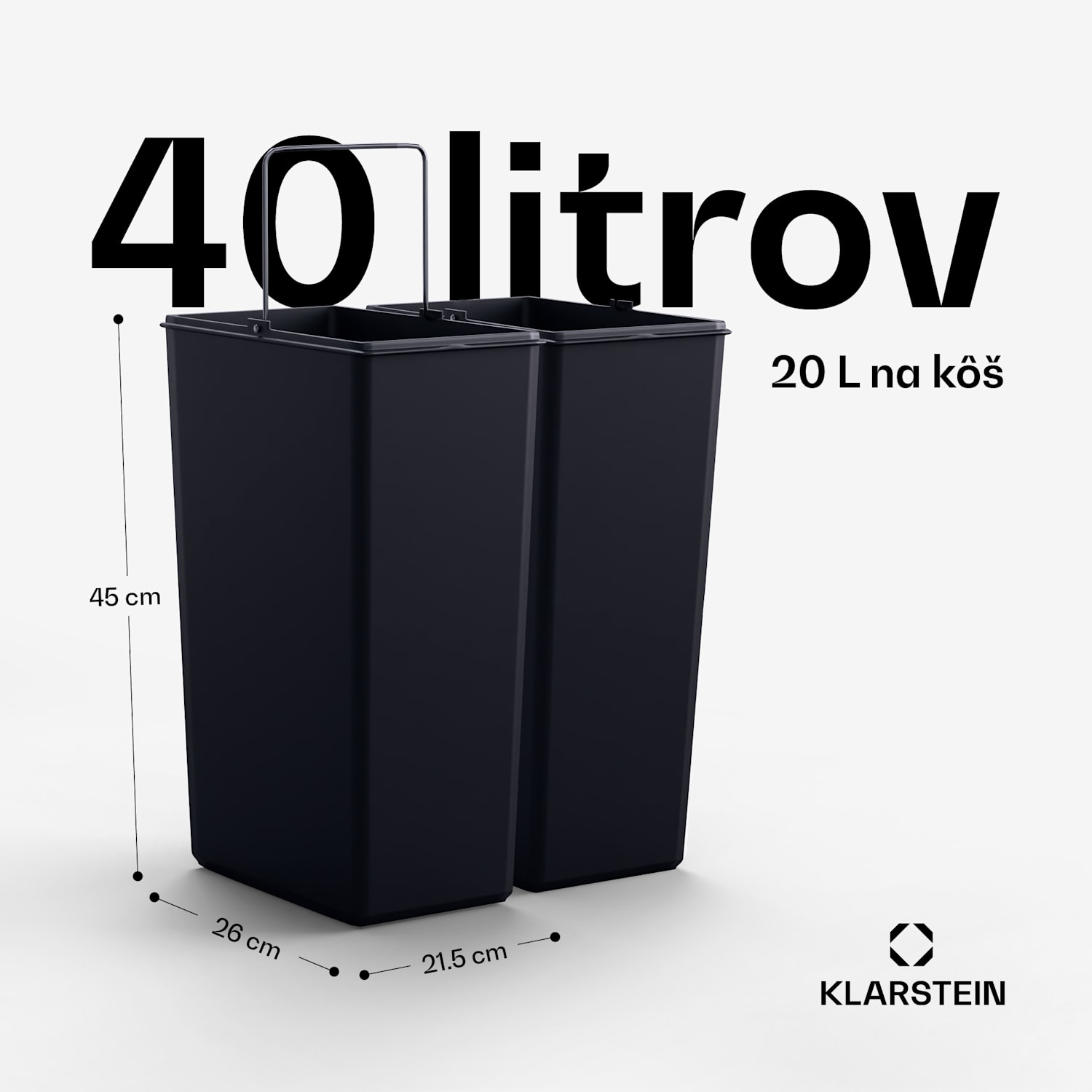 Grama 40, pedálový kôš, 40L / 2x20L, bezhlučný, PP plast, retro 40 litrov | Čierna