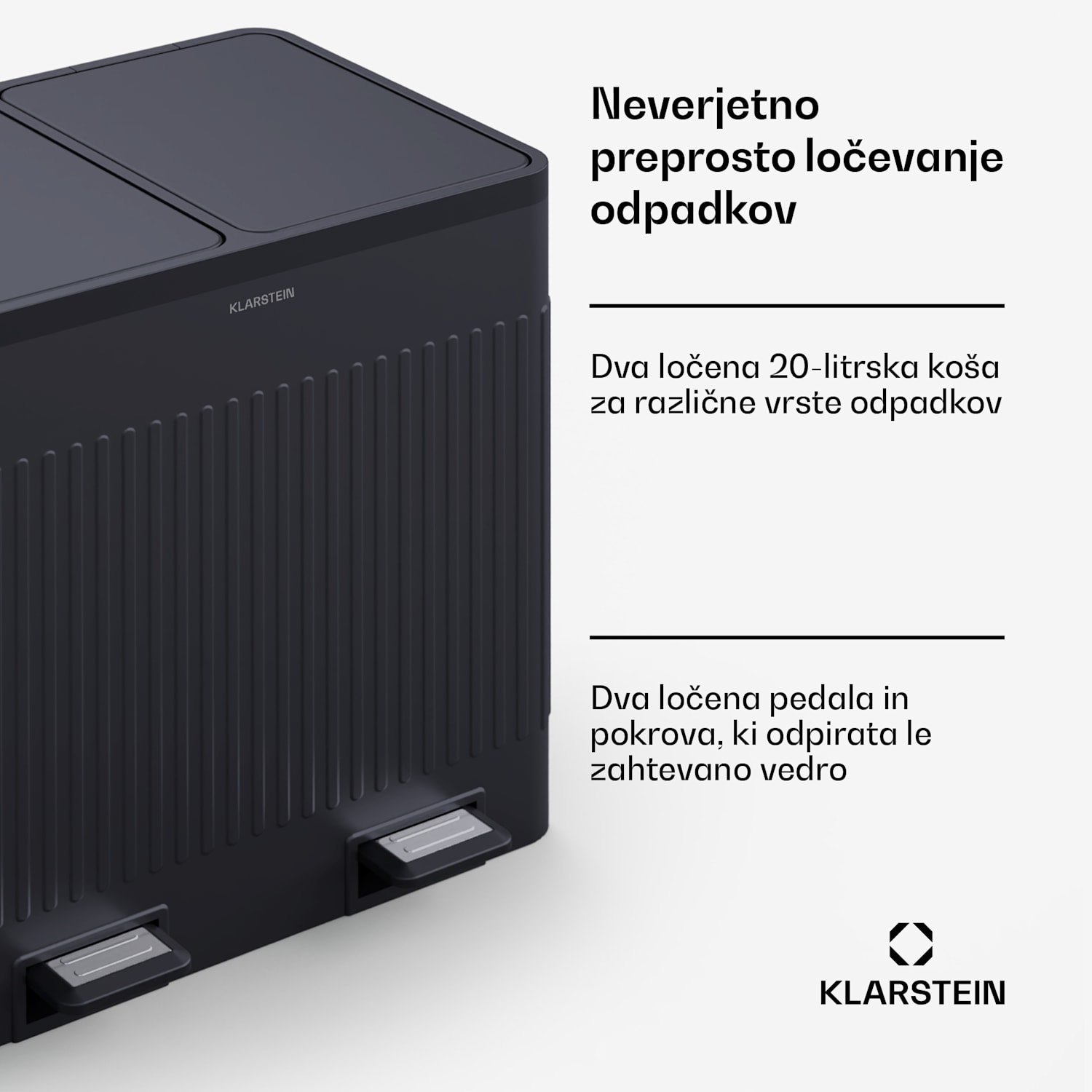 Grama 40, koš za smeti s pedali, 40L / 2x20L, brez hrupa, PP plastika, retro 40 Ltr | Črna