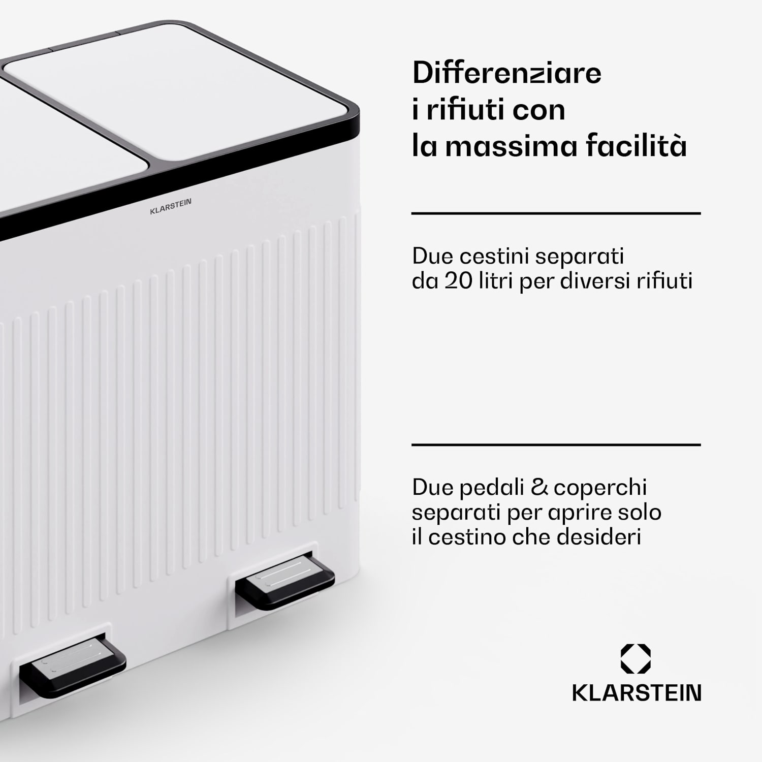 Grama 40 - Cestino a pedale, 40L/2x20L, silenzioso, PP, rétro 40 l | Branco