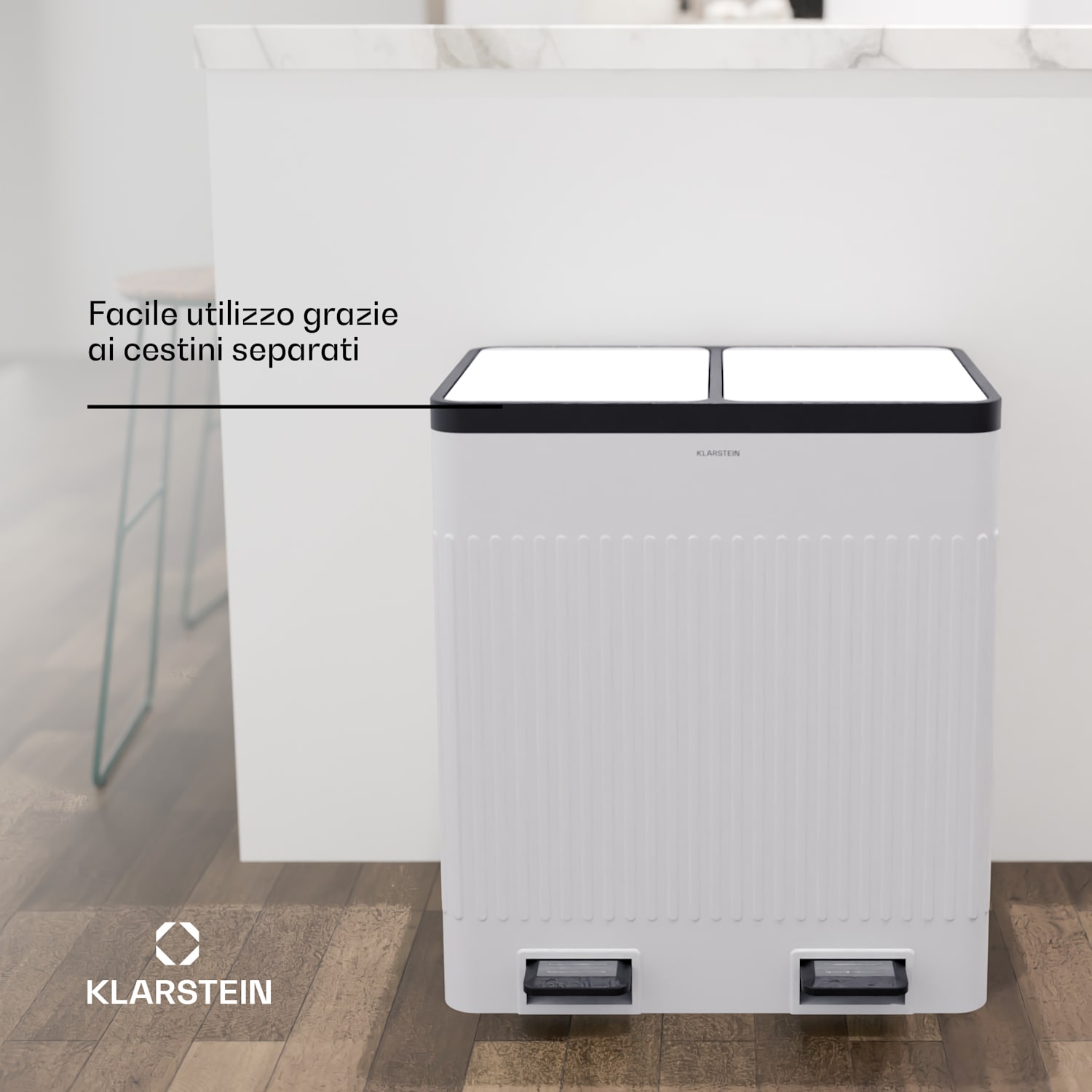 Grama 40 - Cestino a pedale, 40L/2x20L, silenzioso, PP, rétro 40 l | Branco