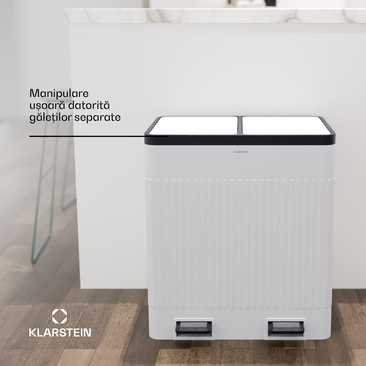 Grama 40, coș de gunoi cu pedale, 40 L / 2 x 20 L, silențios, plastic PP, retro 40 L | Alb