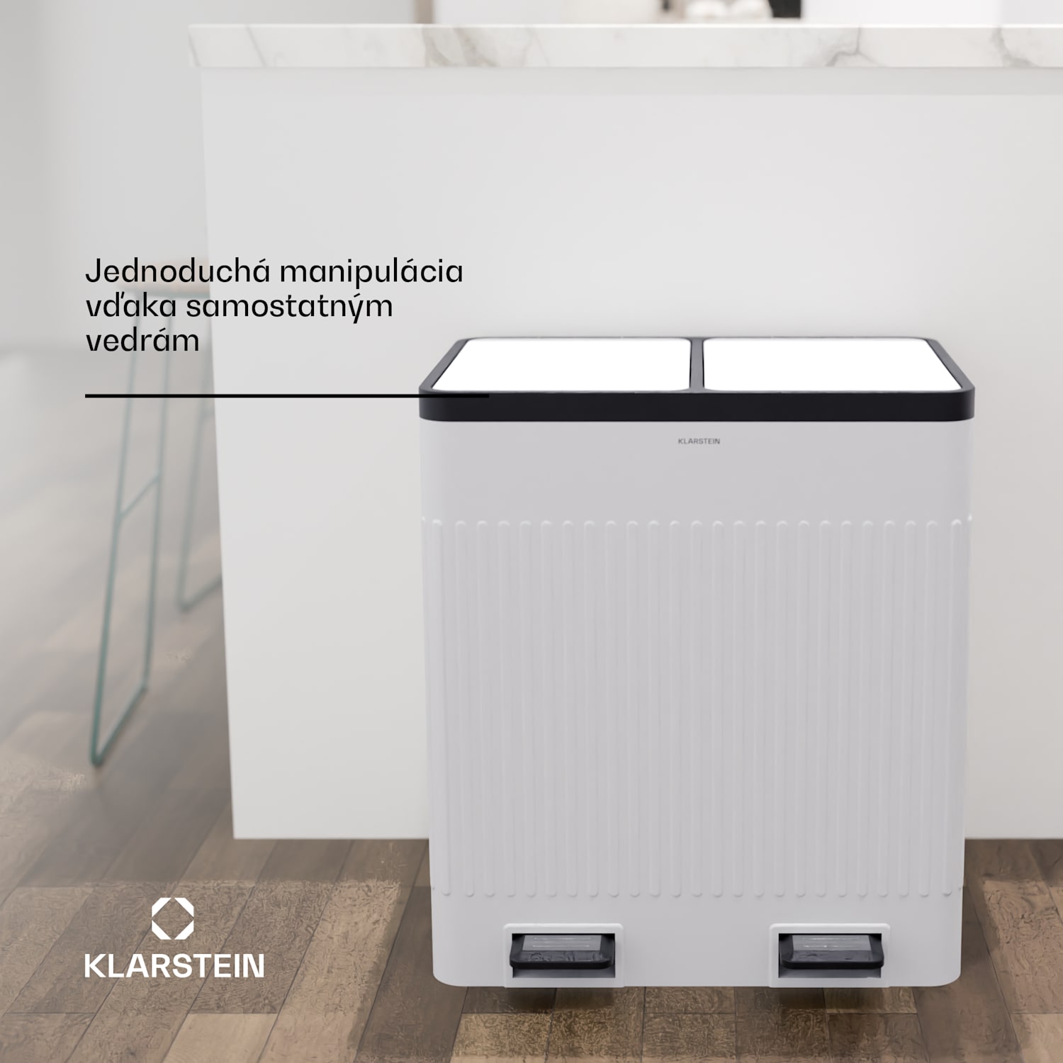 Grama 40, pedálový kôš, 40L / 2x20L, bezhlučný, PP plast, retro 40 litrov | Biela