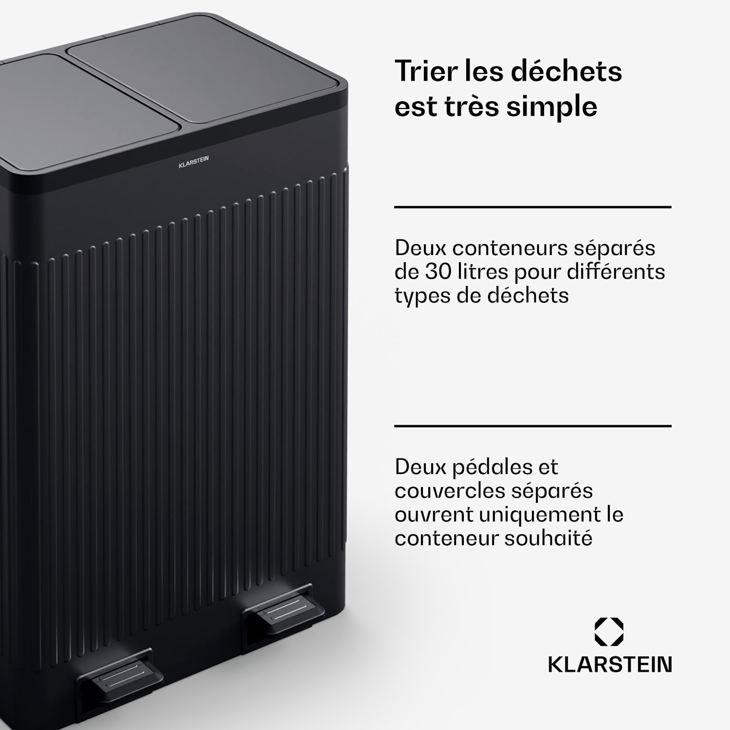 Grama 60 Poubelle à pédale 60 L / 2x30 L silencieuse PP Rétro 60 L | Noir