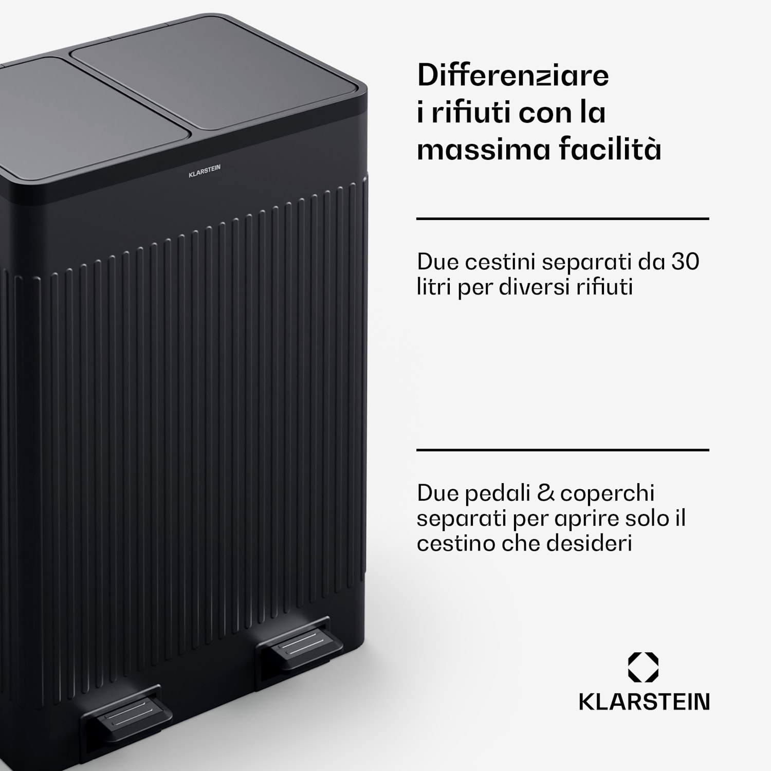 Grama 60 - Cestino a pedale, 60L/2x30L, silenzioso, PP, rétro 60 L | Nero