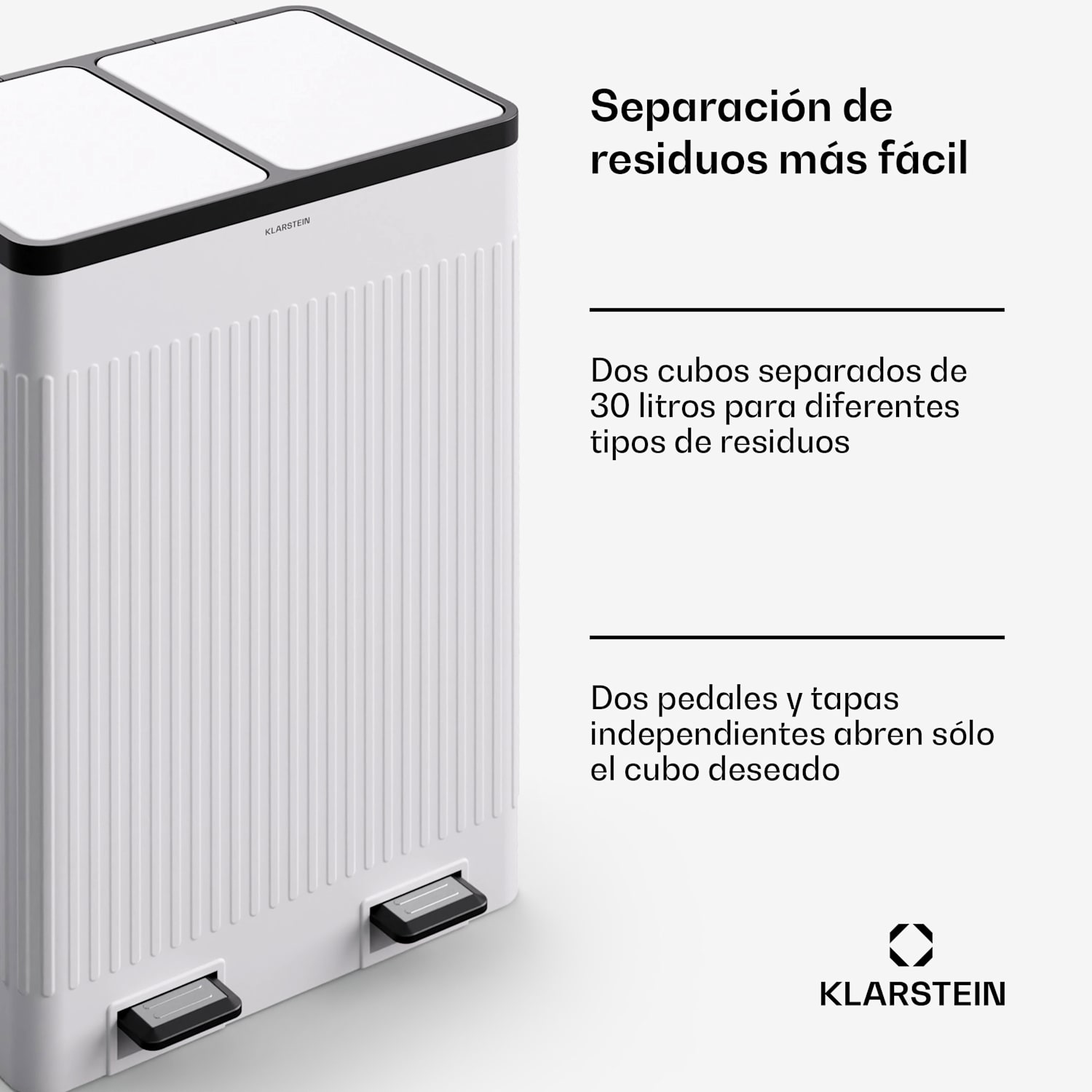 Cubo de pedal Grama 60L / 2x30L silencioso PP Retro 60 L | Blanco