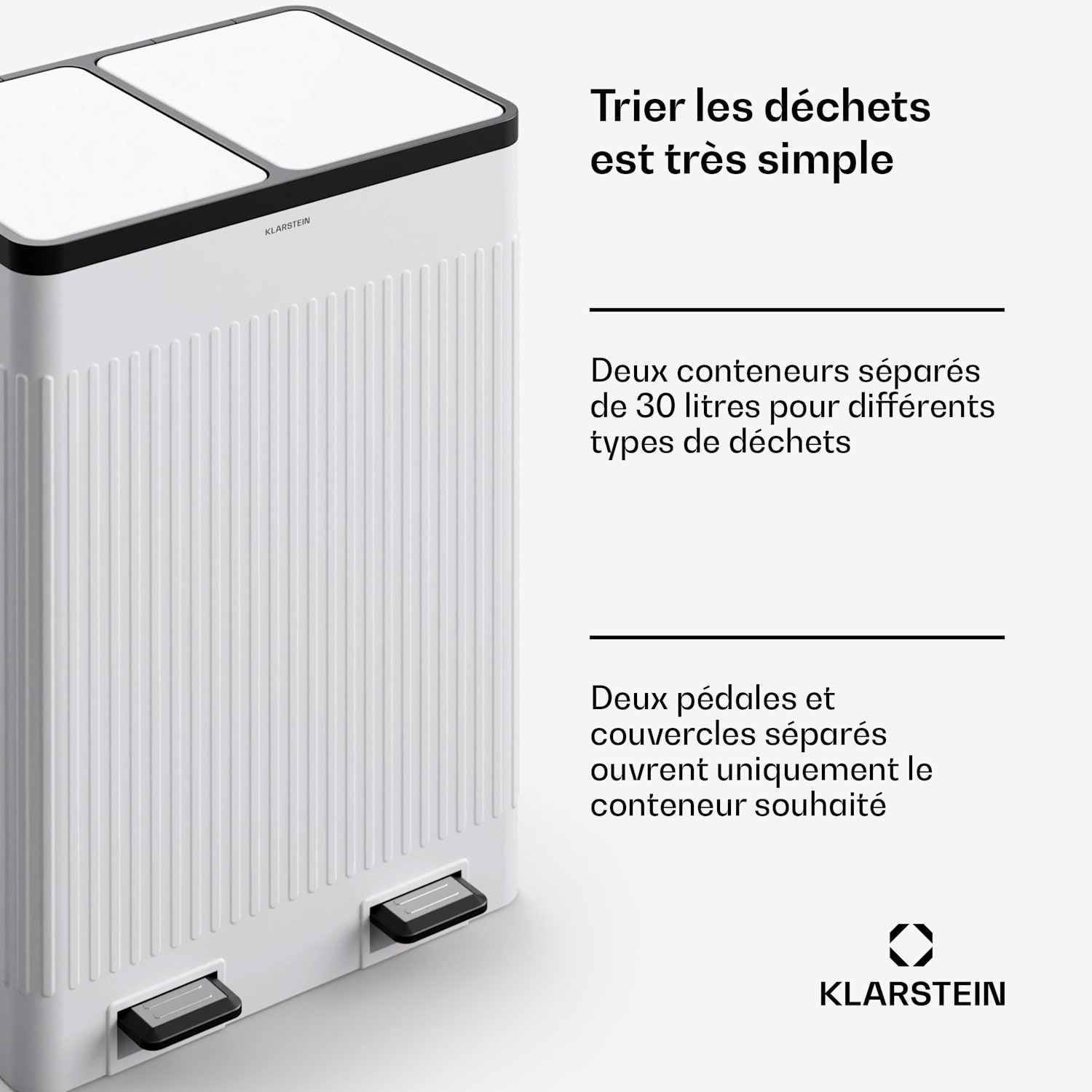 Grama 60 Poubelle à pédale 60 L / 2x30 L silencieuse PP Rétro 