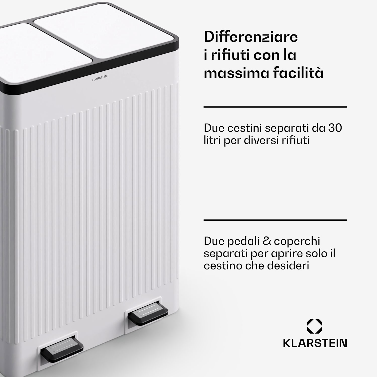 Grama 60 - Cestino a pedale, 60L/2x30L, silenzioso, PP, rétro 60 Ltr | Bianco