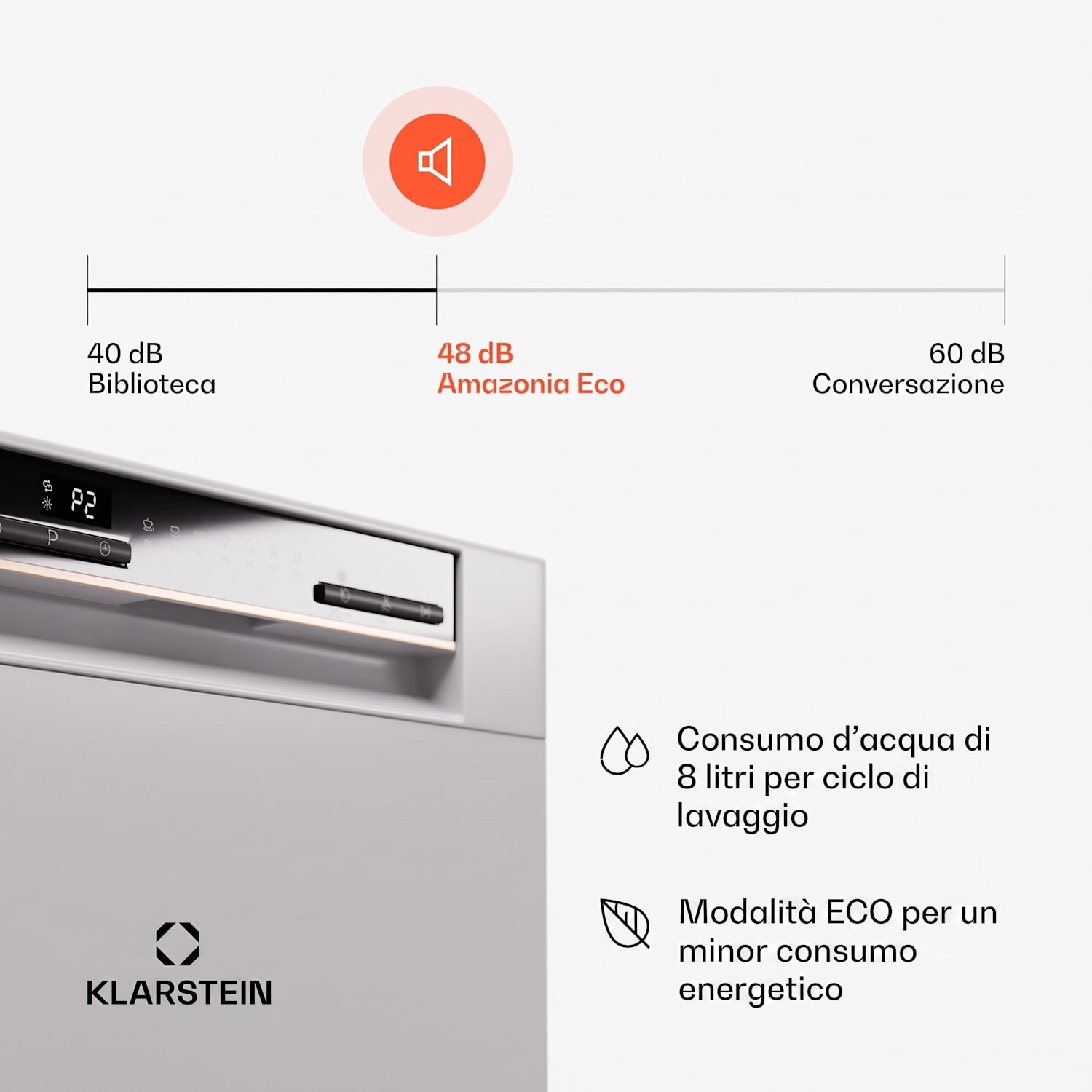 Amazonia ECO 8 - Lavastoviglie Bianco / Argento metallizzato