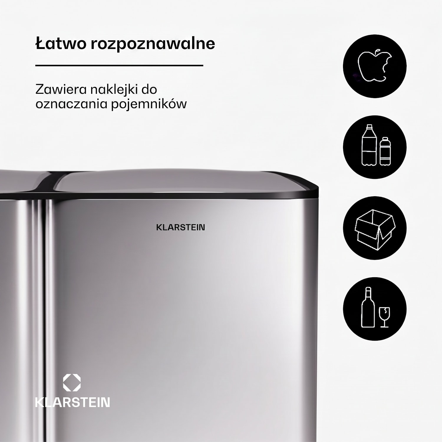 Tiyo 3 w 1, kosz do segregacji odpadów, 60 l, wyjmowane pojemniki, wolne zamykanie 60 L | Stal nierdzewna