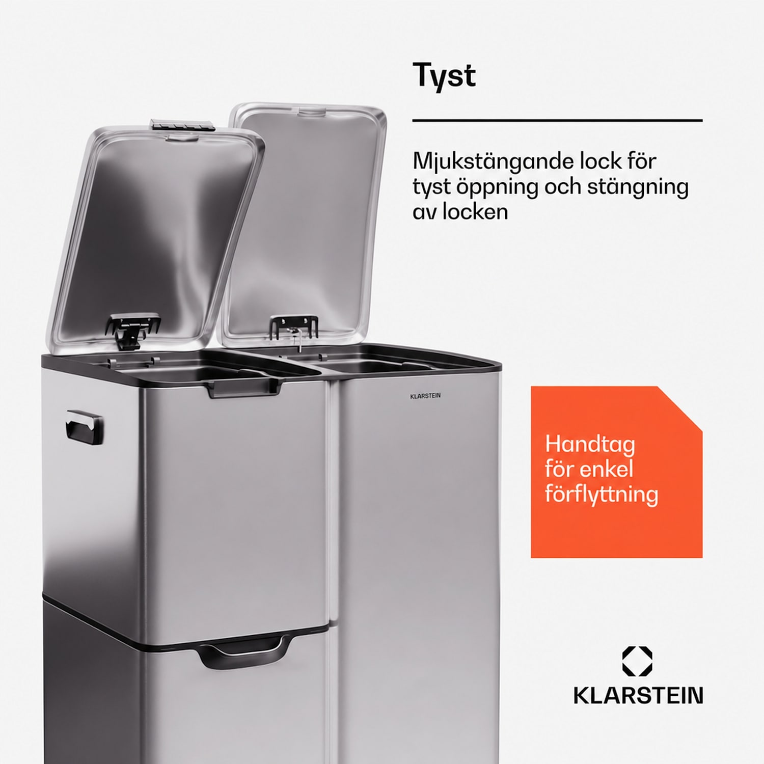 Tiyo 3-i-1 soptunna 60 L avtagbar hink Soft-Close 60 L | Rostfritt Stål