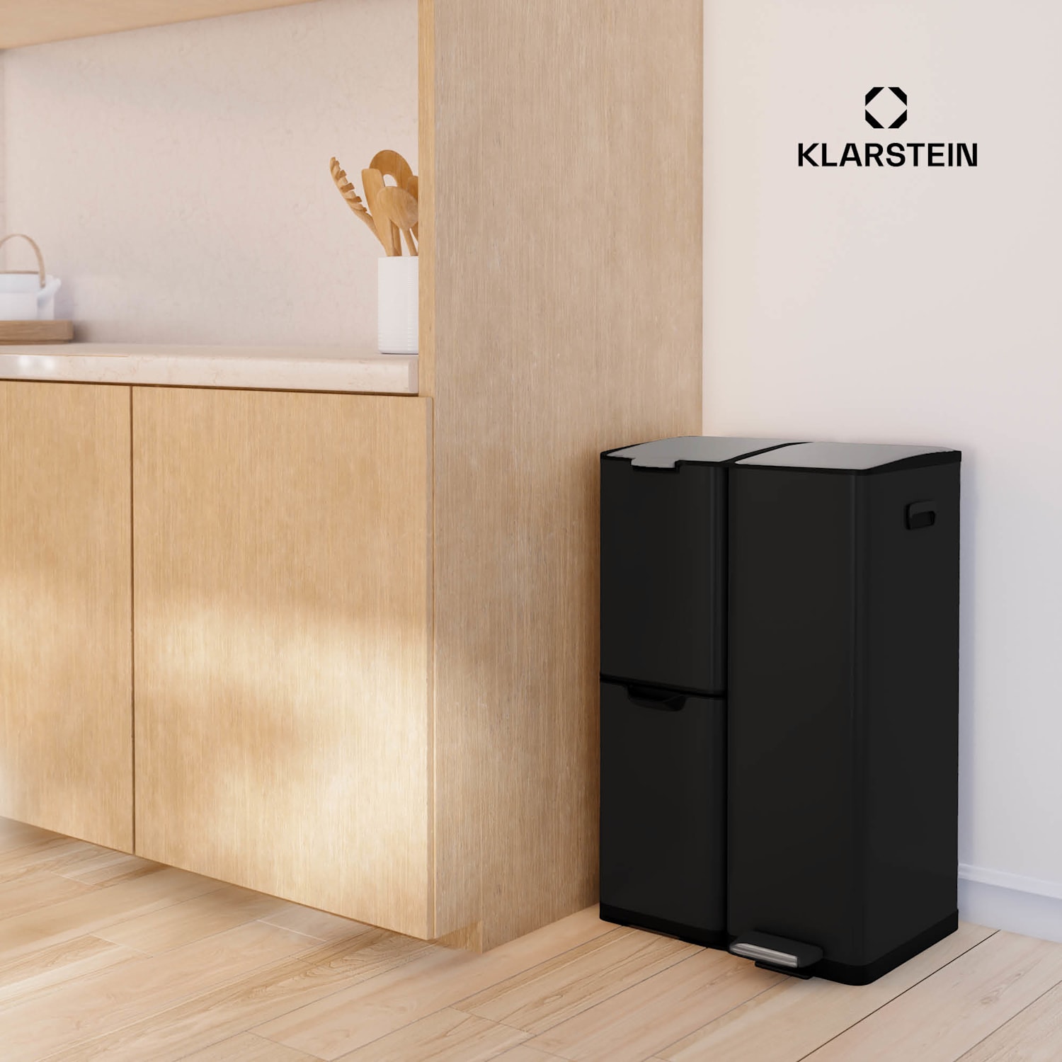 Tiyo 3 в 1, кошче за отпадъци, 60 литра, подвижна кошница, плавно затваряне 60 Ltr | Черно