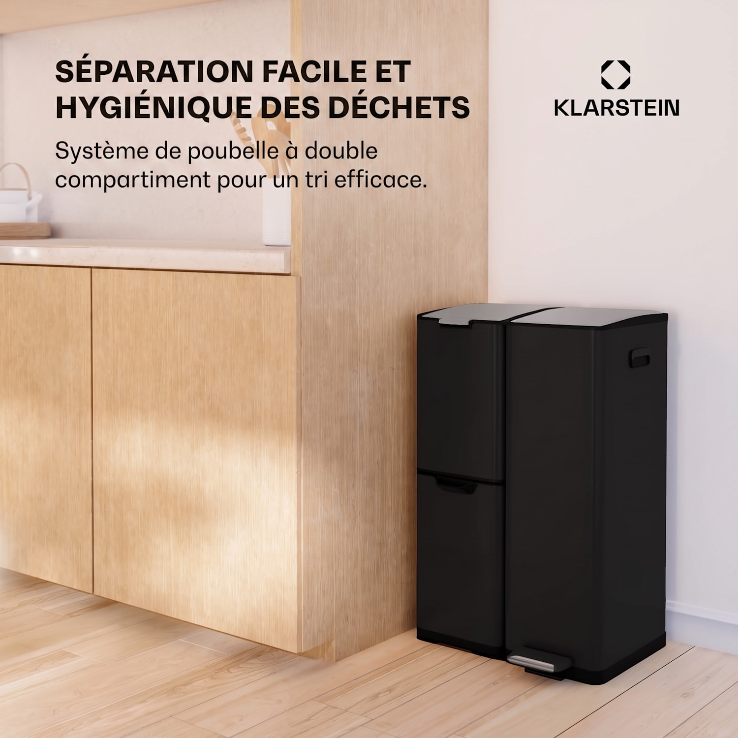 Poubelle Tiyo 3 en 1 Seau amovible à fermeture amortie 60 L 60 L | Noir