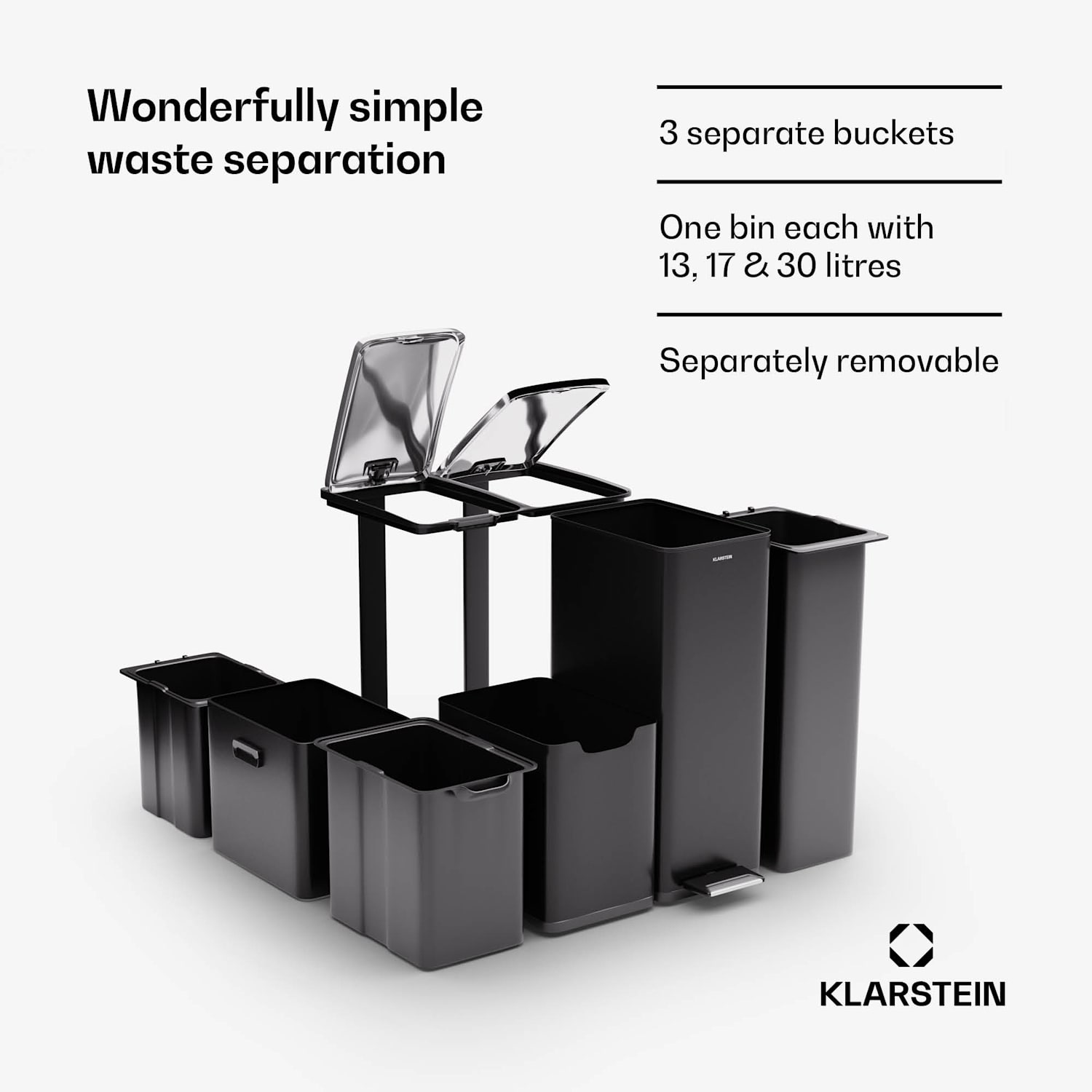 Tiyo 3-in-1 prullenbak 60 liter uitneembare emmer Soft Close 60 ltr | Zwart