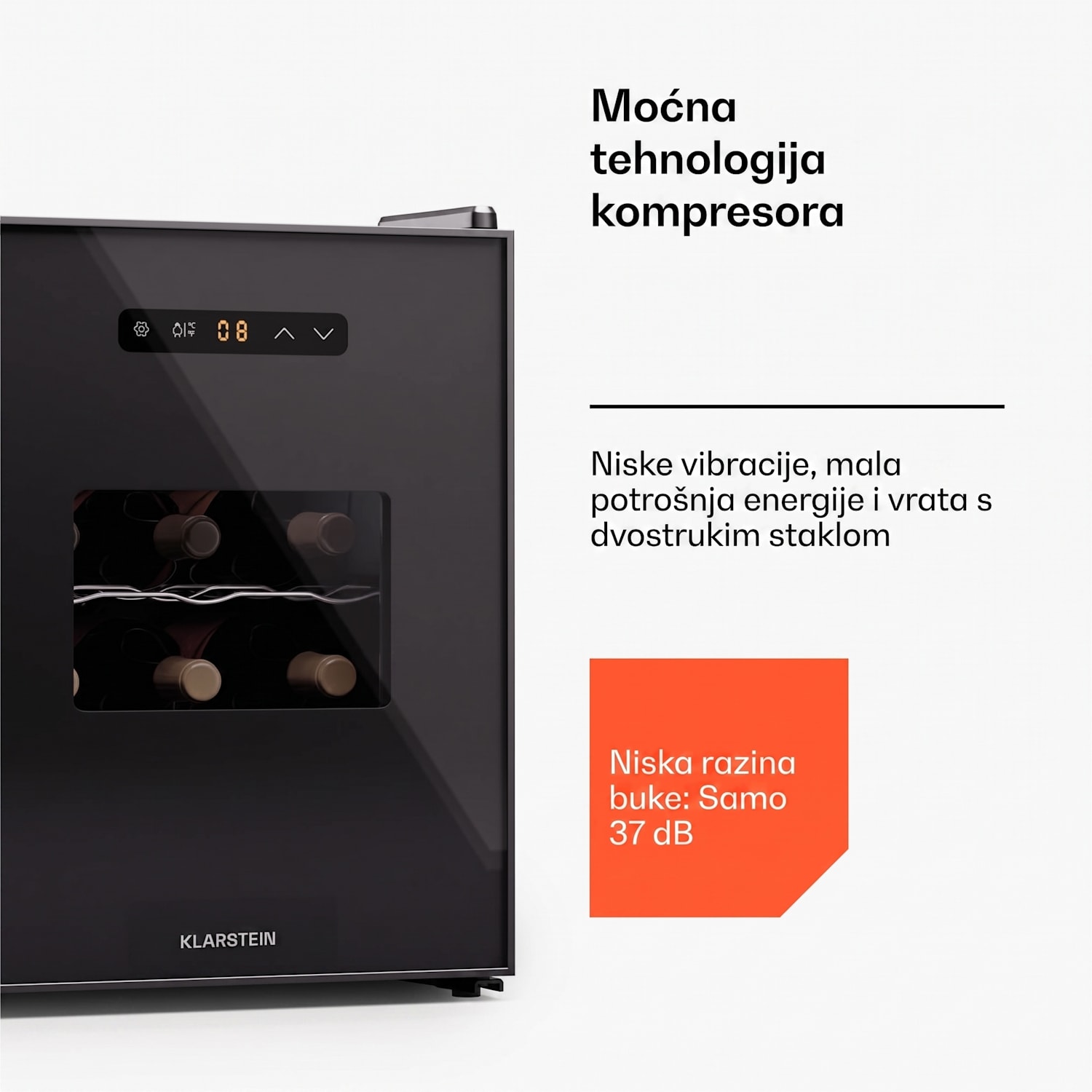 Silent Vino 12 Uno, hladnjak za vino, 31 l / 12 boca, 5-18 °C, dodir 31 Ltr | 1 | Crna