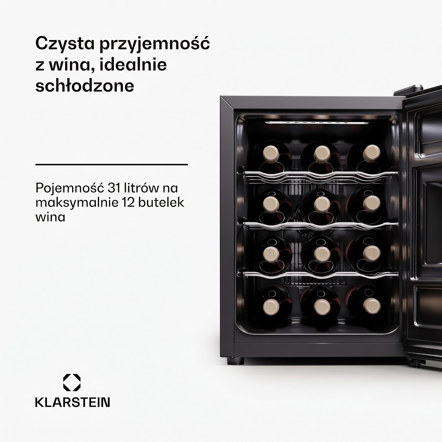 Silent Vino 12 Uno, chłodziarka do wina, 31 l, 12 butelek, 5-18°C, dotykowy panel sterowania 31 Ltr | 1 strefa chłodzenia | Czarny
