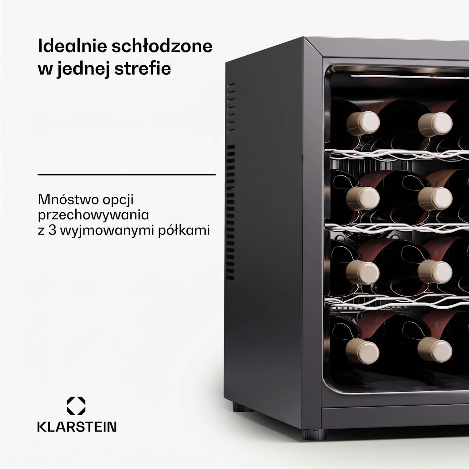 Silent Vino 12 Uno, chłodziarka do wina, 31 l, 12 butelek, 5-18°C, dotykowy panel sterowania 31 Ltr | 1 strefa chłodzenia | Czarny