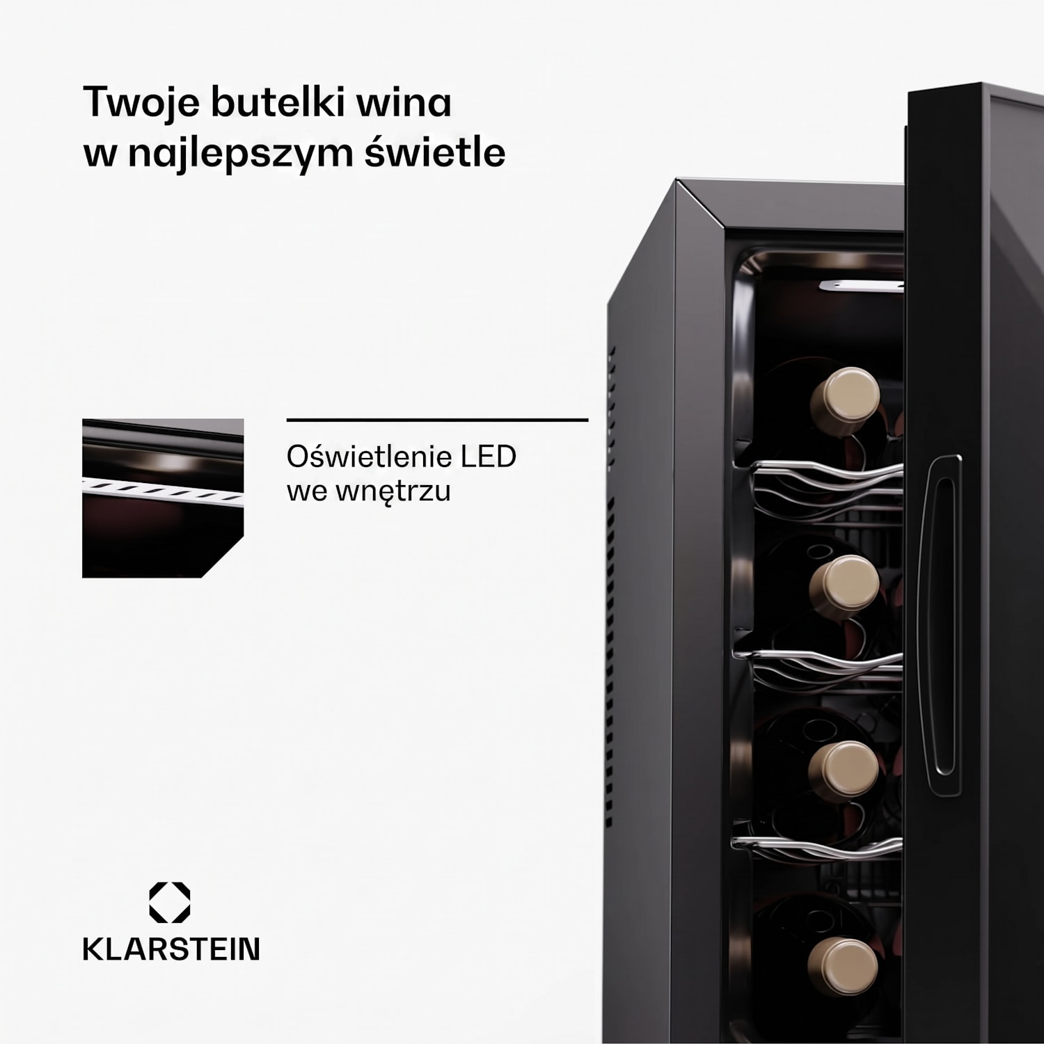 Silent Vino 12 Uno, chłodziarka do wina, 31 l, 12 butelek, 5-18°C, dotykowy panel sterowania 31 Ltr | 1 strefa chłodzenia | Czarny