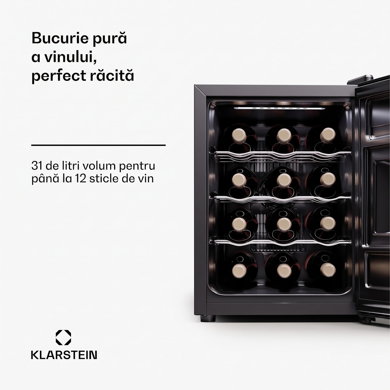 Silent Vino 12 Uno, răcitor de vinuri, 31 l / 12 sticle, 5-18 °C, tactil 31 Ltr | 1 | Negru