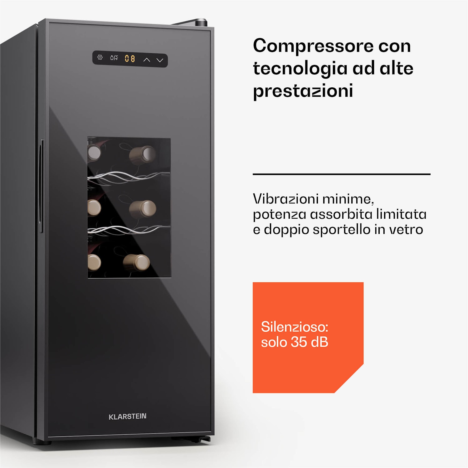 Silent Vino 12 Uno Slim cantinetta vino, 30 l / 12 bottiglie, 5-18 °C, touch 
