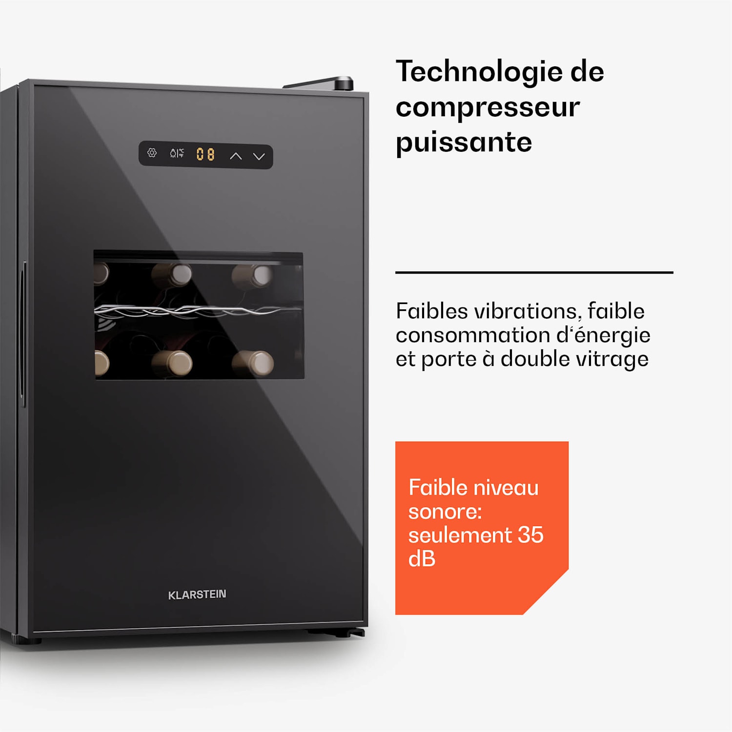 Silent Vino 15 Uno cave à vin 39 L / 15 Bt 5-18 °C Tactile 39 Ltr | 1 zone de conservation | Noir