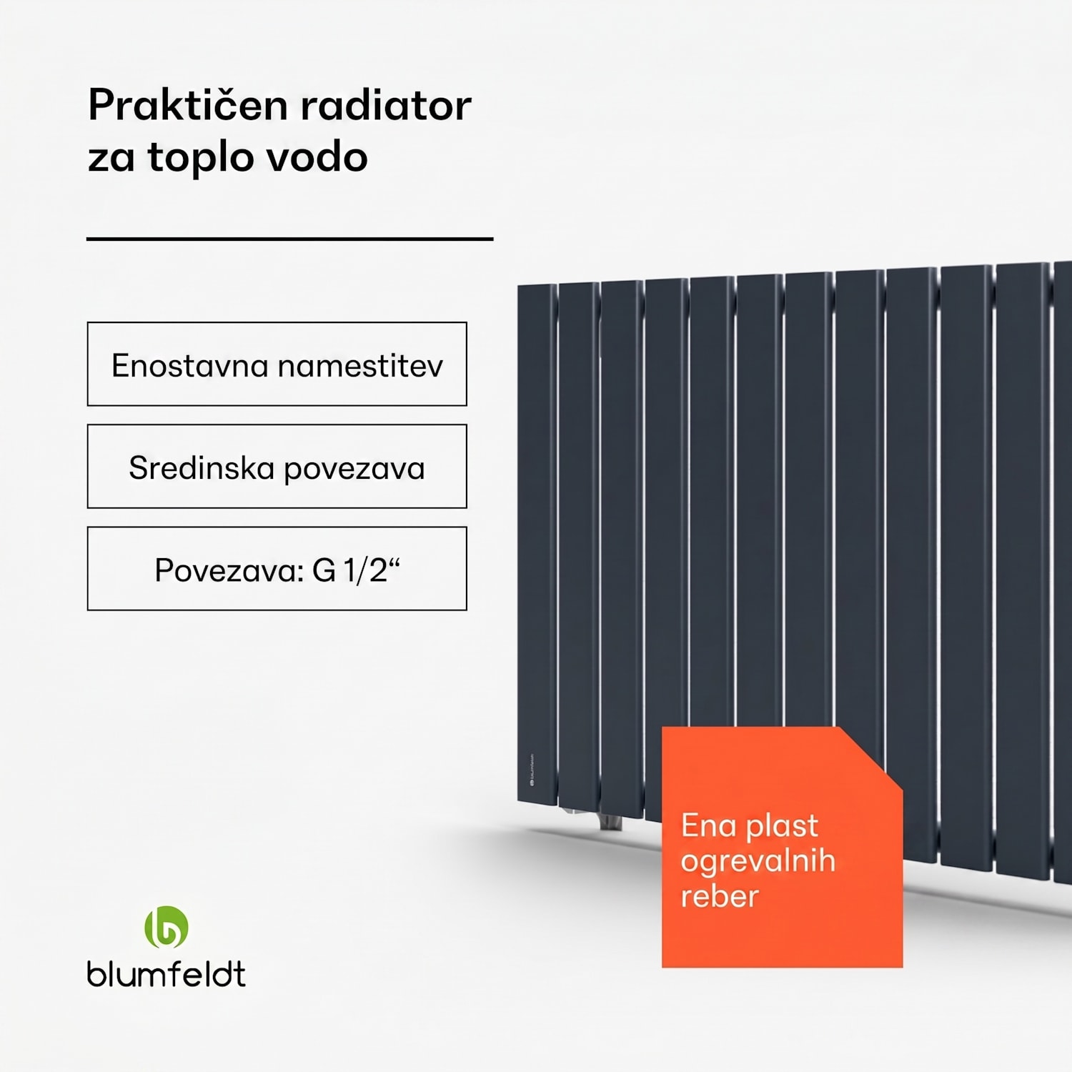 Ontario, radiator, 100 x 60, 1/2" stranski in sredinski priklop, stenska montaža, 681 W 100 x 60 cm | ena vrstica | Antracit