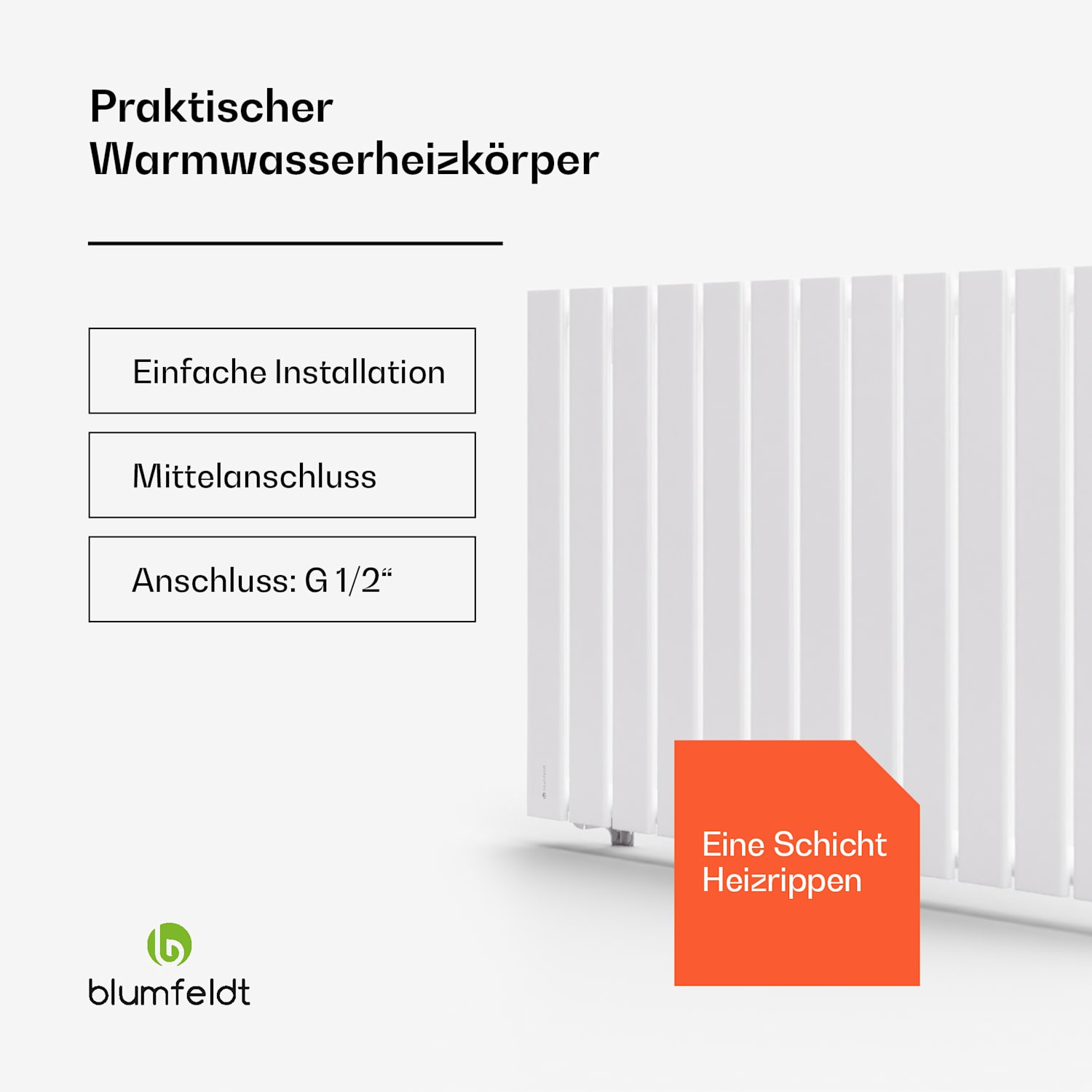 Ontario 100 x 60 Heizkörper 1/2" Seiten- und Mittelanschluss Wandinstallation 681 Watt 100 x 60 cm | einreihig | Weiß
