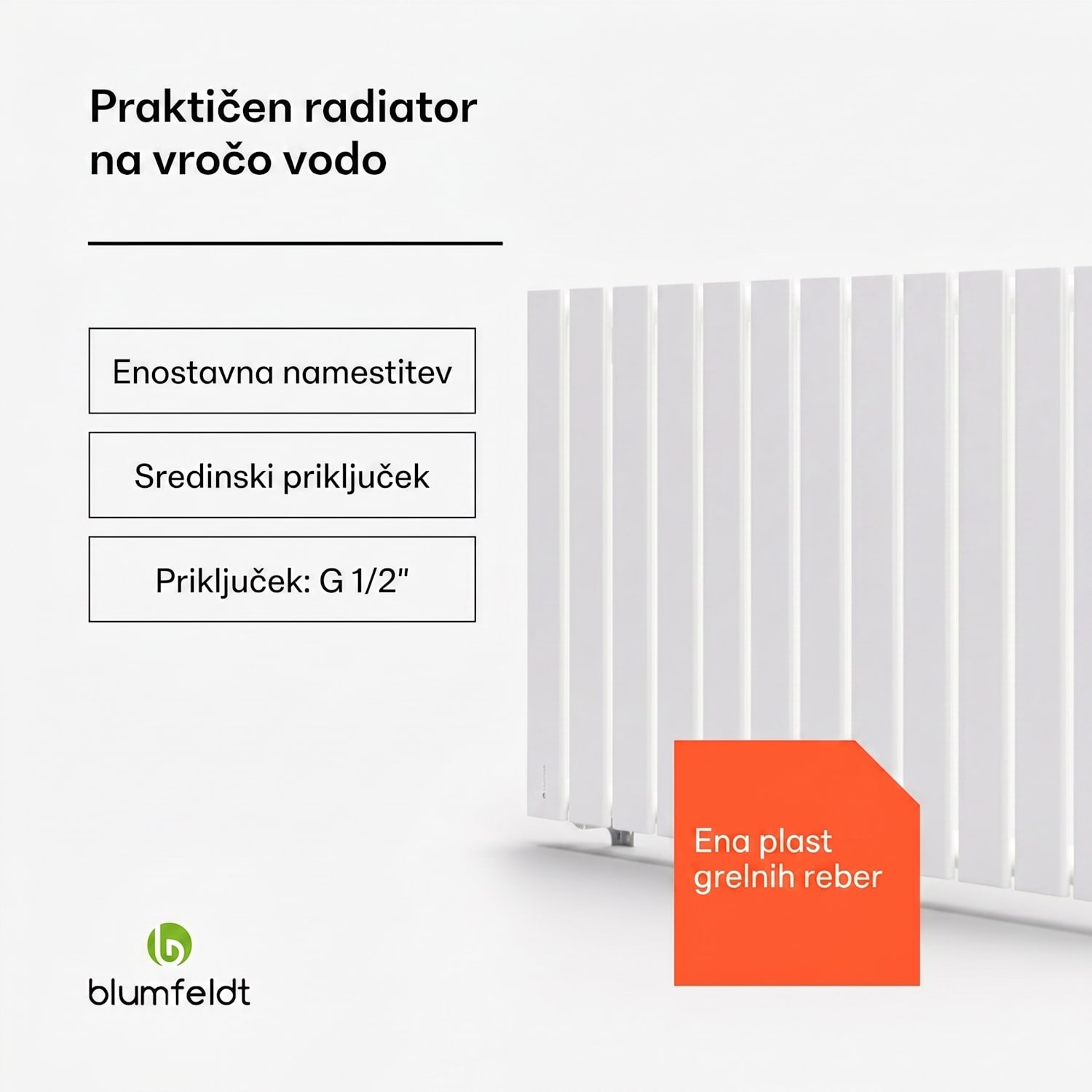 Ontario, radiator, 100 x 60, 1/2" stranski in sredinski priklop, stenska montaža, 681 W 100 x 60 cm | ena vrstica | Bela