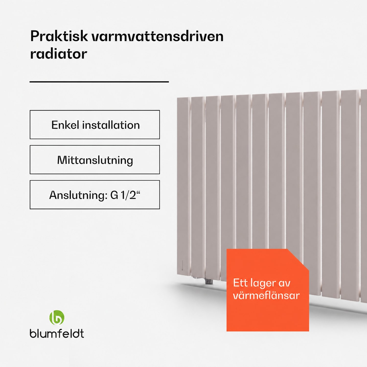 Ontario 100 x 60 radiator, 1/2" sid- och mittanslutning, väggmontering, 681 watt 100 x 60 cm | enda rad | Sand