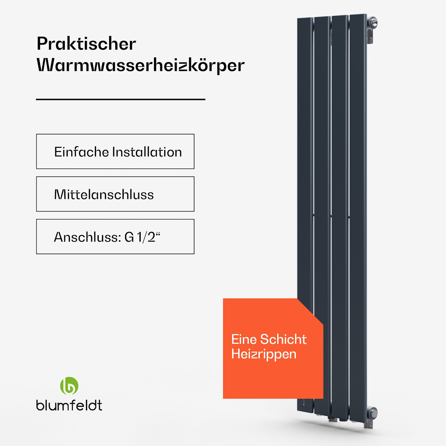 Ontario 30 x 120 Heizkörper 1/2" Wandinstallation 733 Watt 30 x 120 cm | zweireihig | Anthrazit