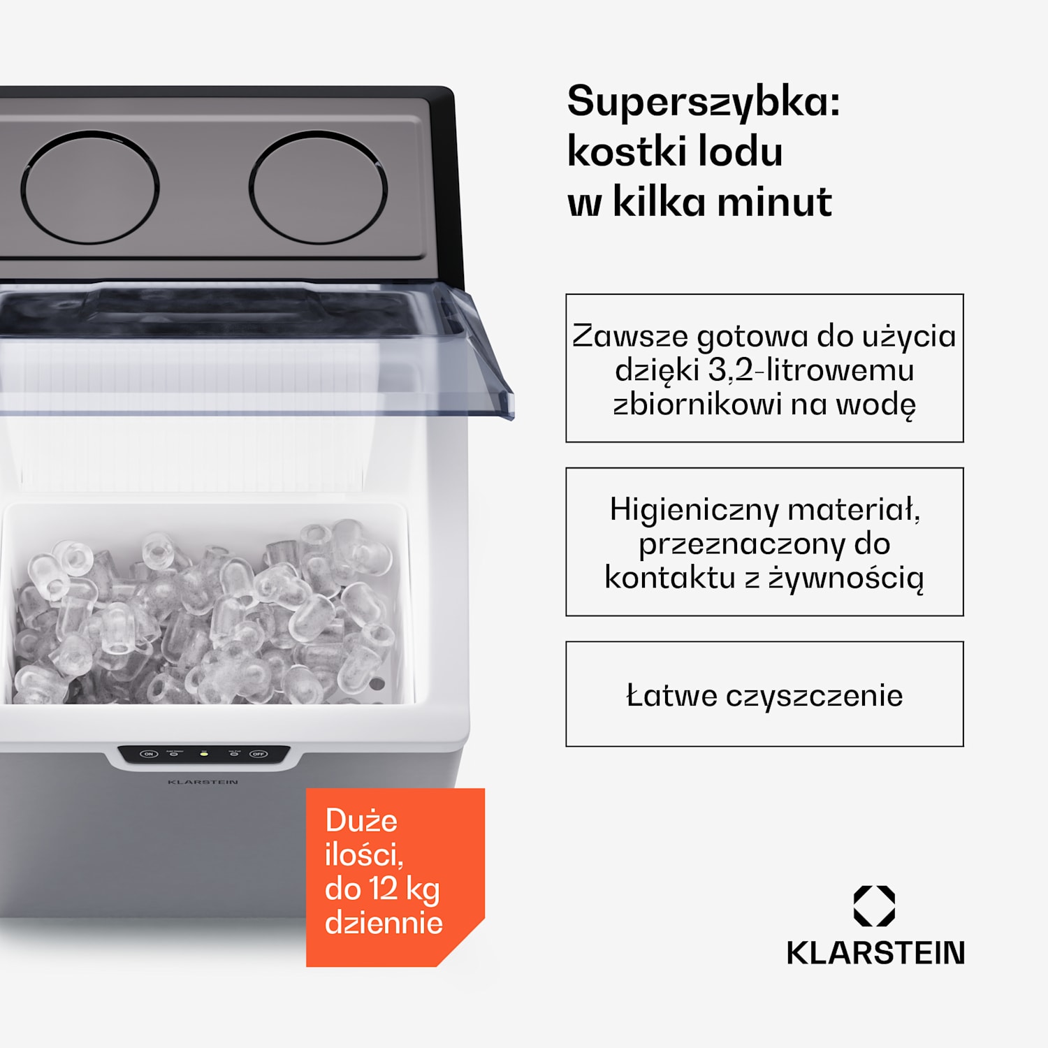 Icefestival, kostkarka do lodu, 12 kg/24 h, kostki lodu w kształcie nabojów, stal nierdzewna 