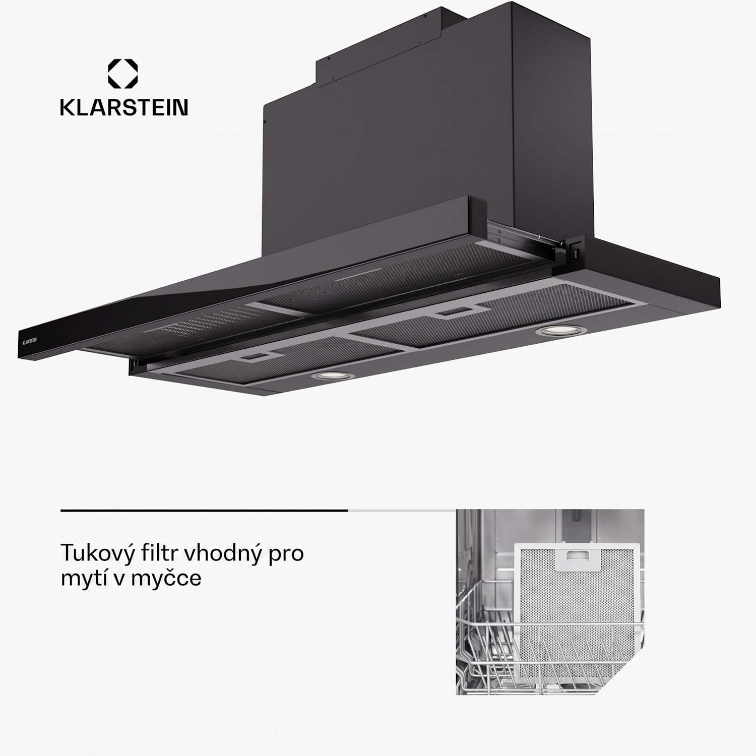 Mariana 90 Neo, plochý Digestoř, 491 m³/h, odtah/recirkulace, LED, EEK C 90 cm | Negro